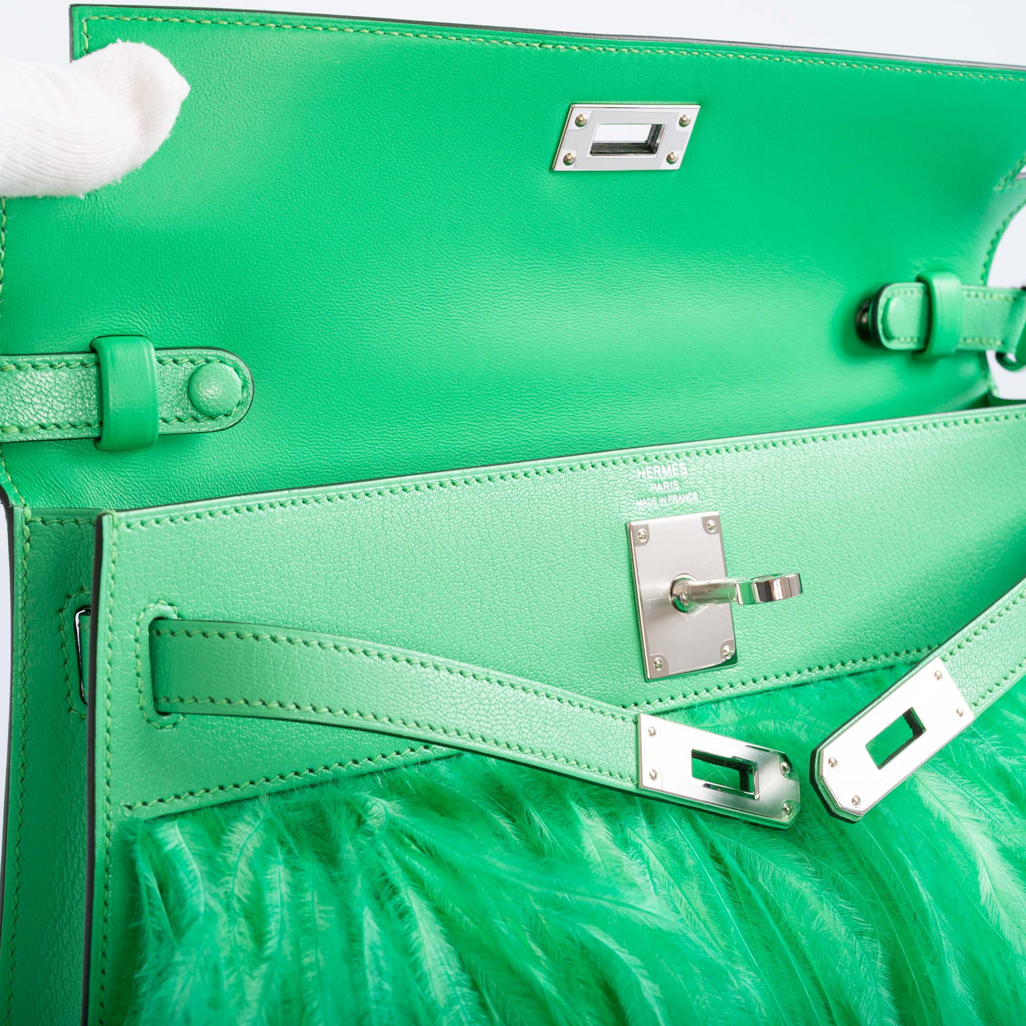 Hermès Kelly Elan Foile Vert Comics Chevre and Ostrich Feather Palladium Hardware、mySite、garminoutage.com