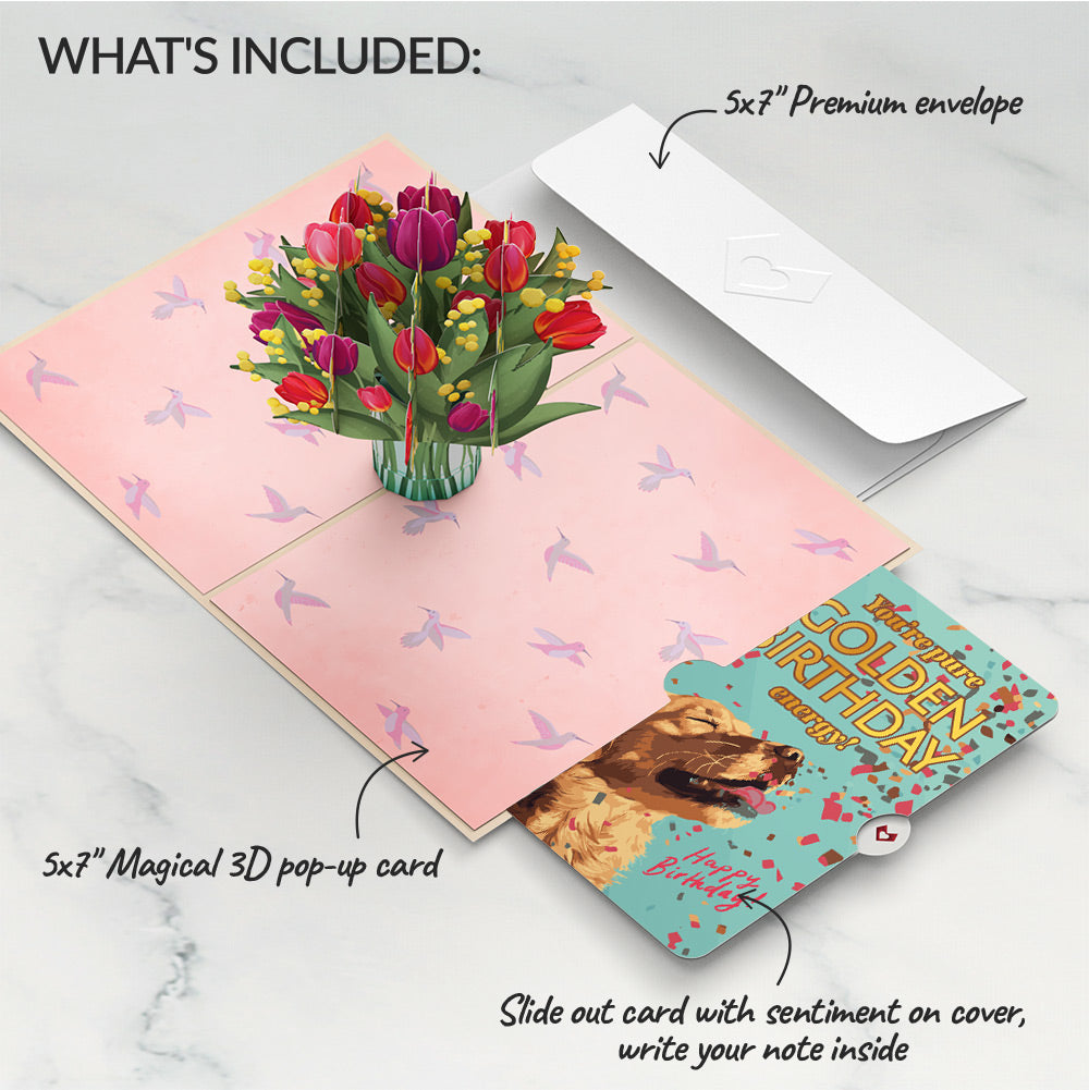 Cheerful Tulips Birthday Pop-Up Card and Golden Energy Sentiment Set、mySite、solidvoid