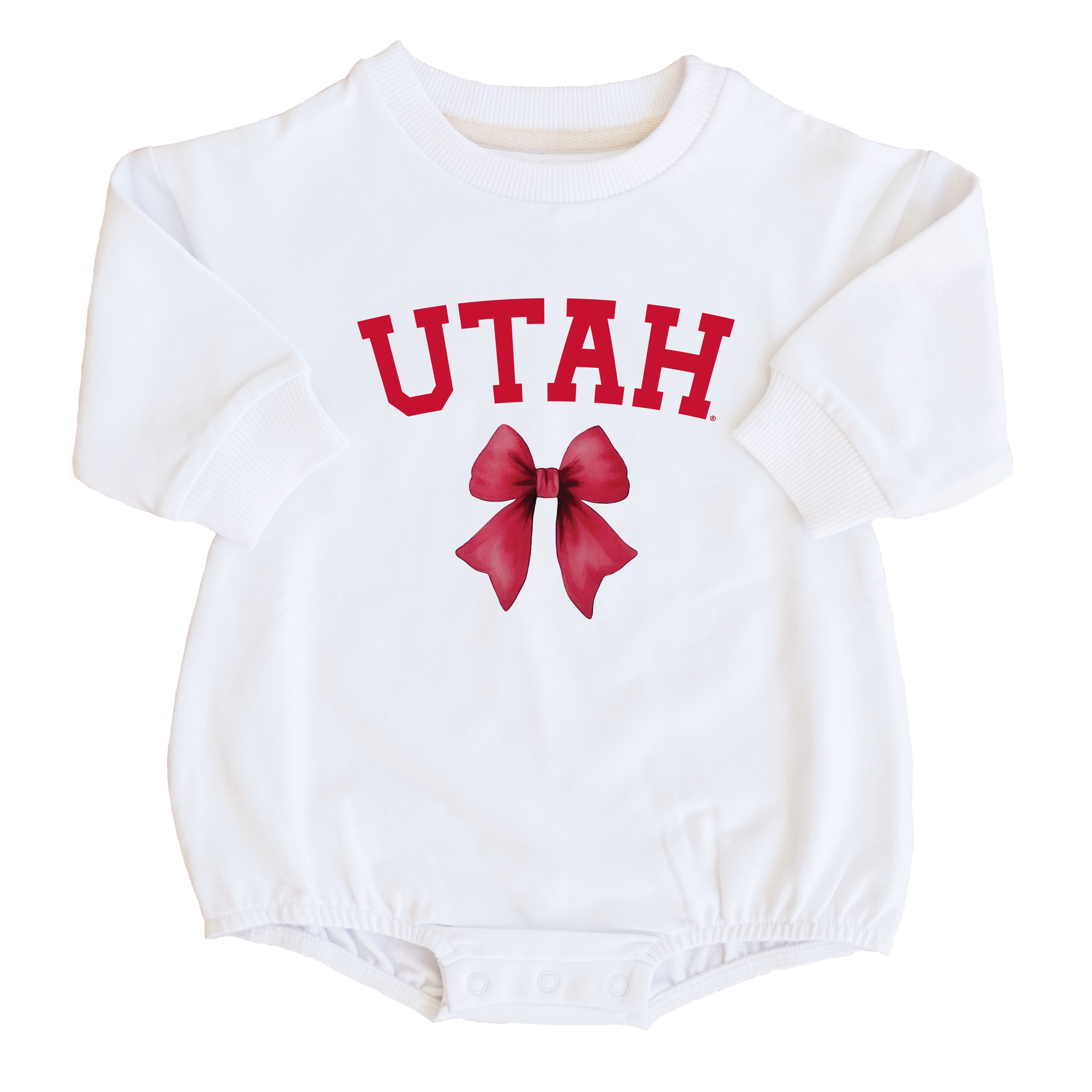  University of Utah | Footballs & Bows Graphic Sweatshirt Bubble Romper、mySite、layawaytickets