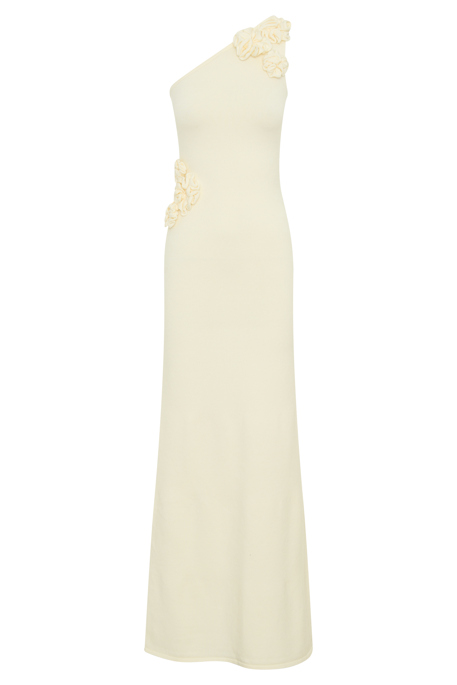 Paloma One Shoulder Knit Maxi Dress With Flowers - Ivory、mySite、solidvoid