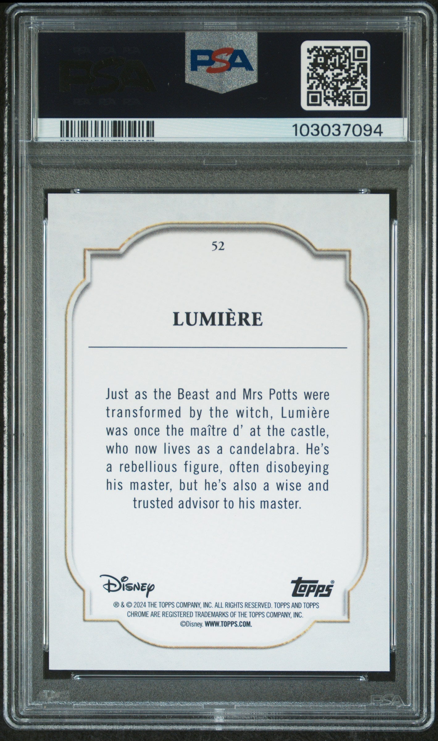 Lumiere #52 PSA 9 Topps Chrome Disney Sapphire Edition 2024、mySite、waistdrama