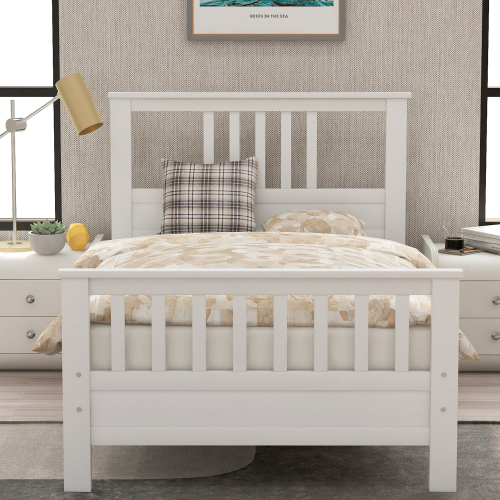 Wood Platform Bed with Headboard and Footboard, Twin (White)、、casual