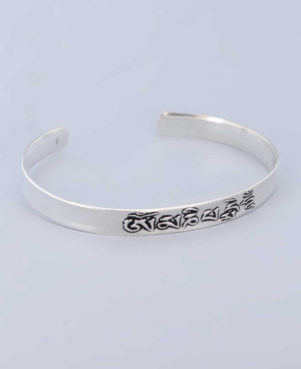 Sterling SIlver Om Mani Padme Hum Mantra Cuff Bracelet、mySite、topwebapps
