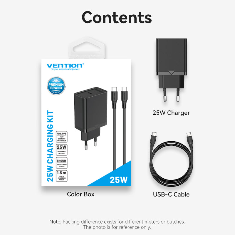 Vention 1-Port USB-C Wall Charger 25W EU-Plug、mySite、fannypackpong
