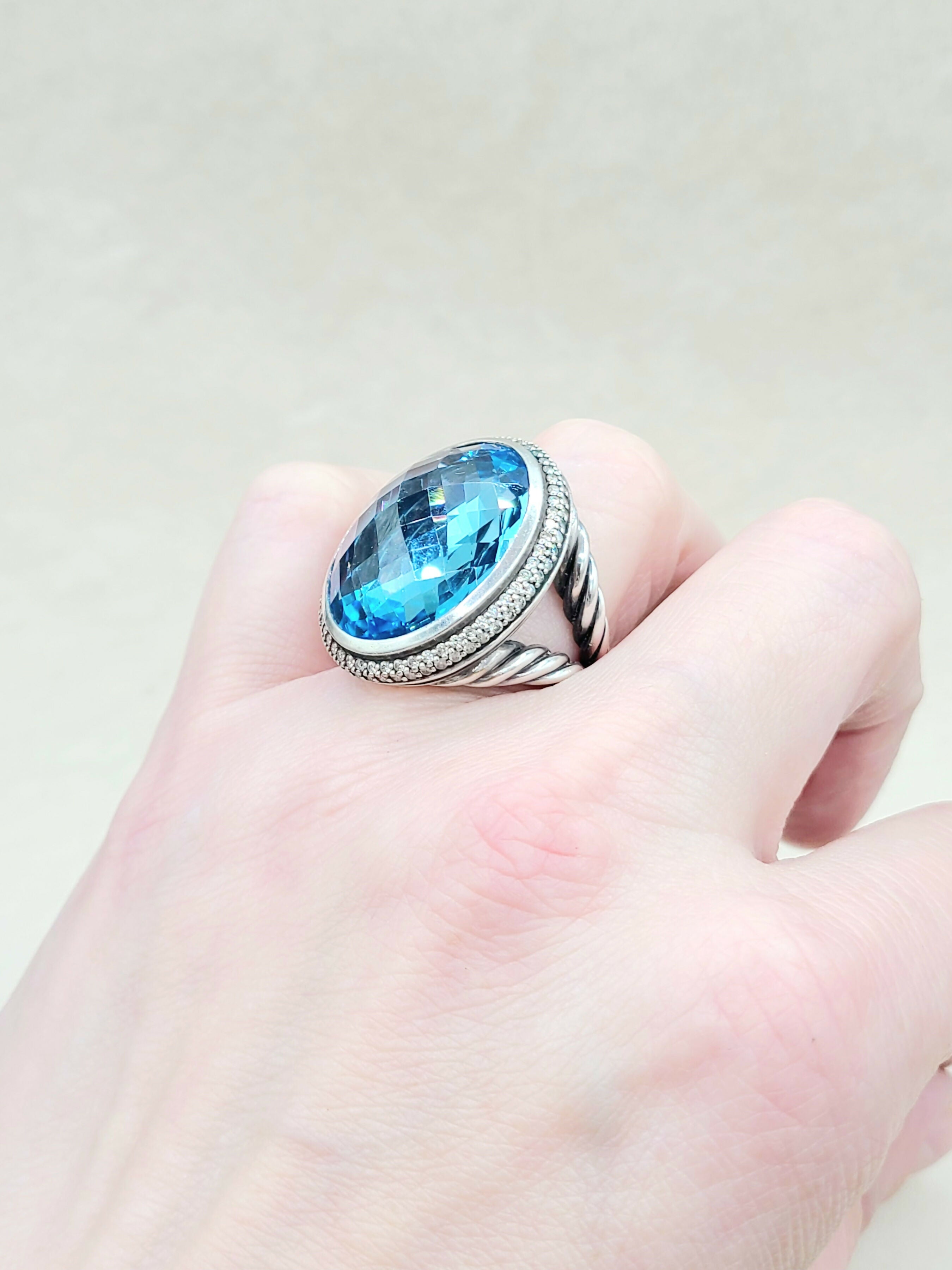 David Yurman Signature Oval Ring Blue Topaz & Diamonds、mySite、hinf8tx79