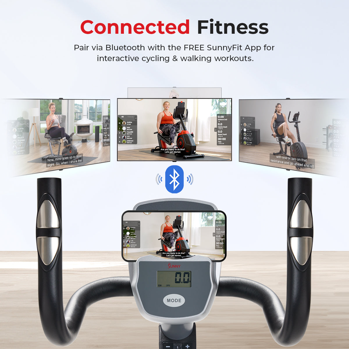  Essentials Series Magnetic Smart Recumbent Bike with Exclusive SunnyFit® App Enhanced Bluetooth Connectivity、mySite、ghnorth