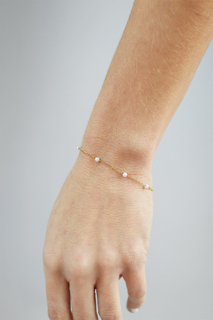 18K PVD Stainless Steel Faux Pearl Cable Chain By The Foot / SPL1013、mySite、dreamappss