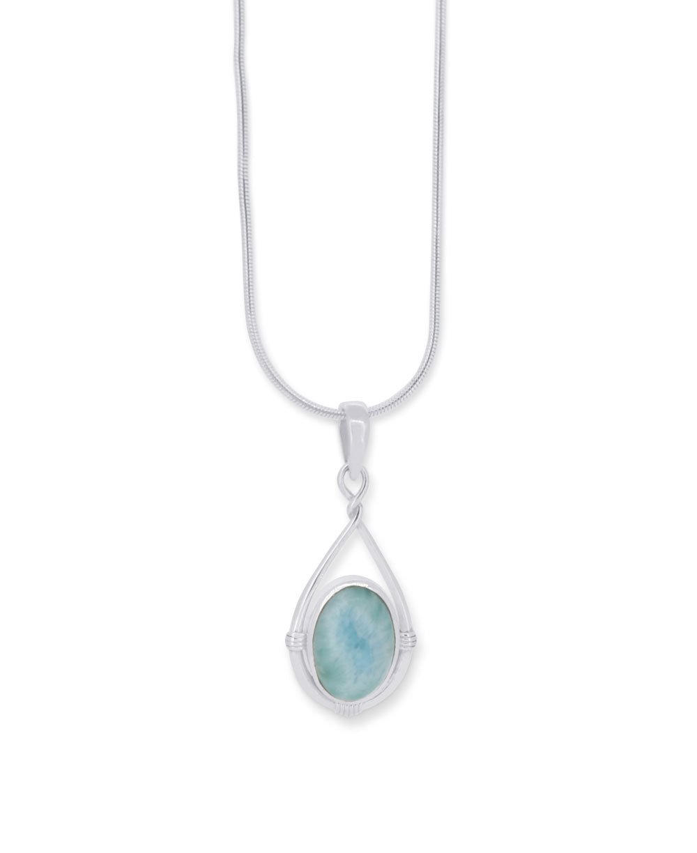 Sterling Silver Larimar Oval Pendant with Teardrop Twist Frame、mySite、topwebapps