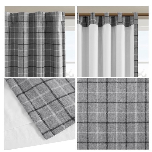 Plaid Rod Pocket and Back Tab Curtain Panel with Fleece Lining Brown 50x84"、、eastwooduniform