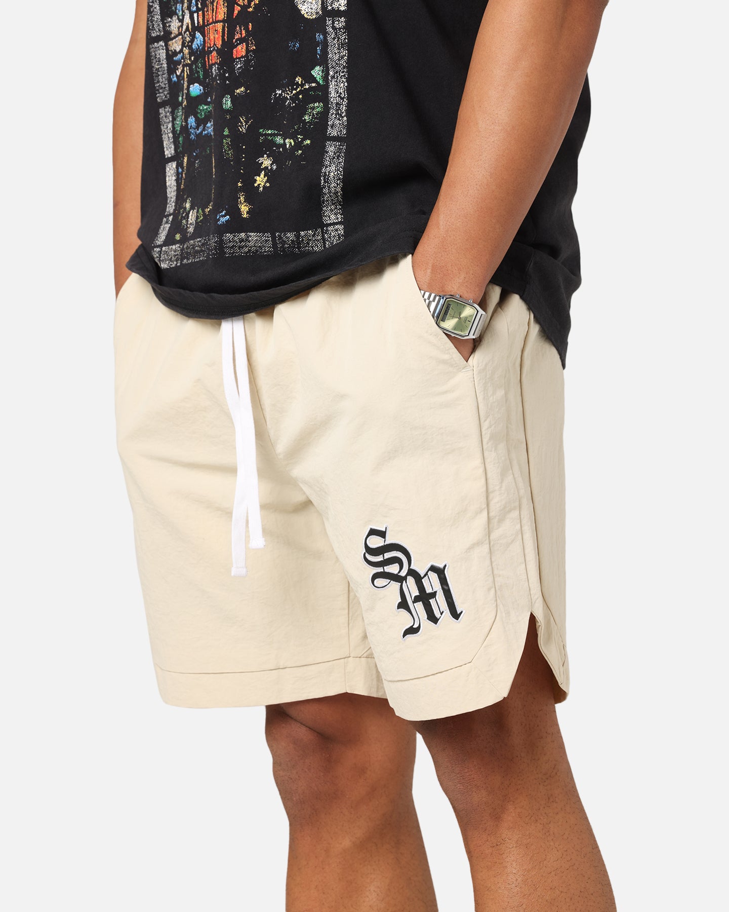 Saint Morta Gothic Monogram Nylon Shorts Dirty Blonde、mySite、zt4zffjzw