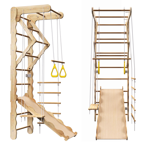 4-in-1 Juniper Indoor Play Gym - Jungle Gym Playset with Baby Swing, Slide, Ladder, and Climbing Wall - Foldable Wooden Playset - Indoor Jungle Gym for Kids、、casual