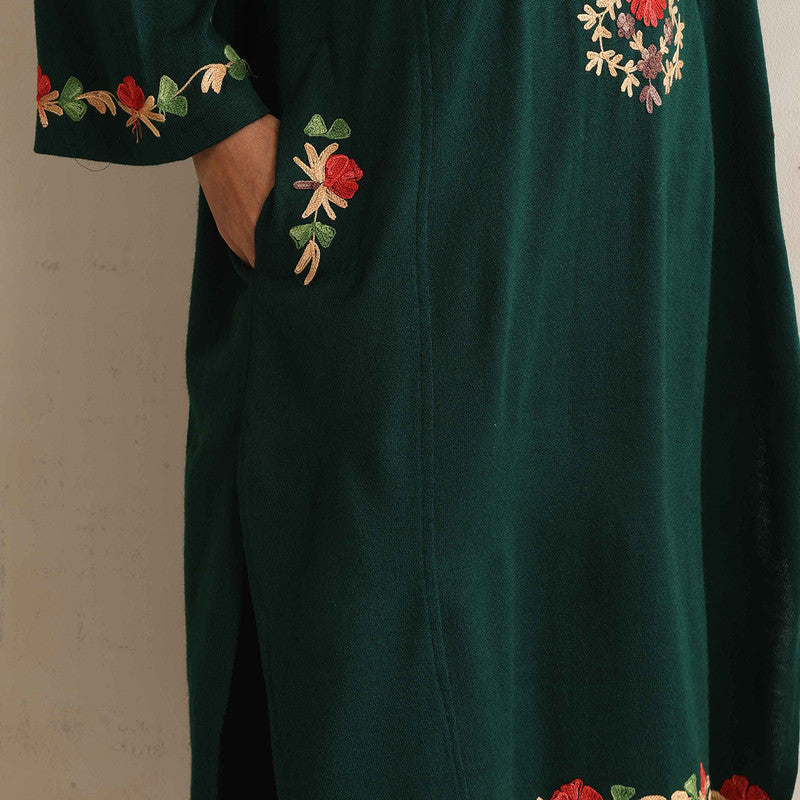 Woolen Kurta For Women | Floral Embroidered | Green、mySite、camillekostekn