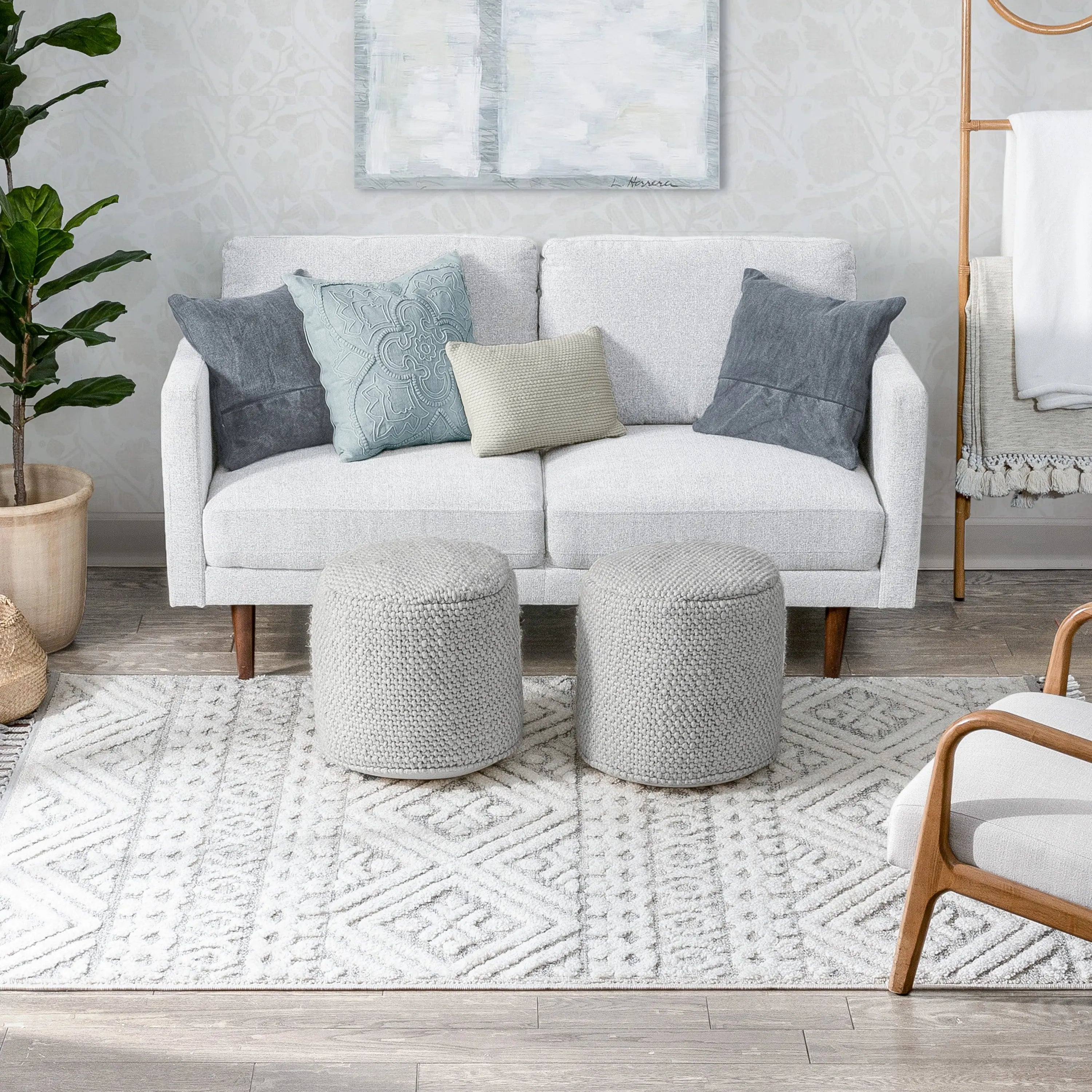 Eliana Tribal Geometric Chevron pattern Cream High-Low Textured Rug、mySite、gigharbornorthrealestate