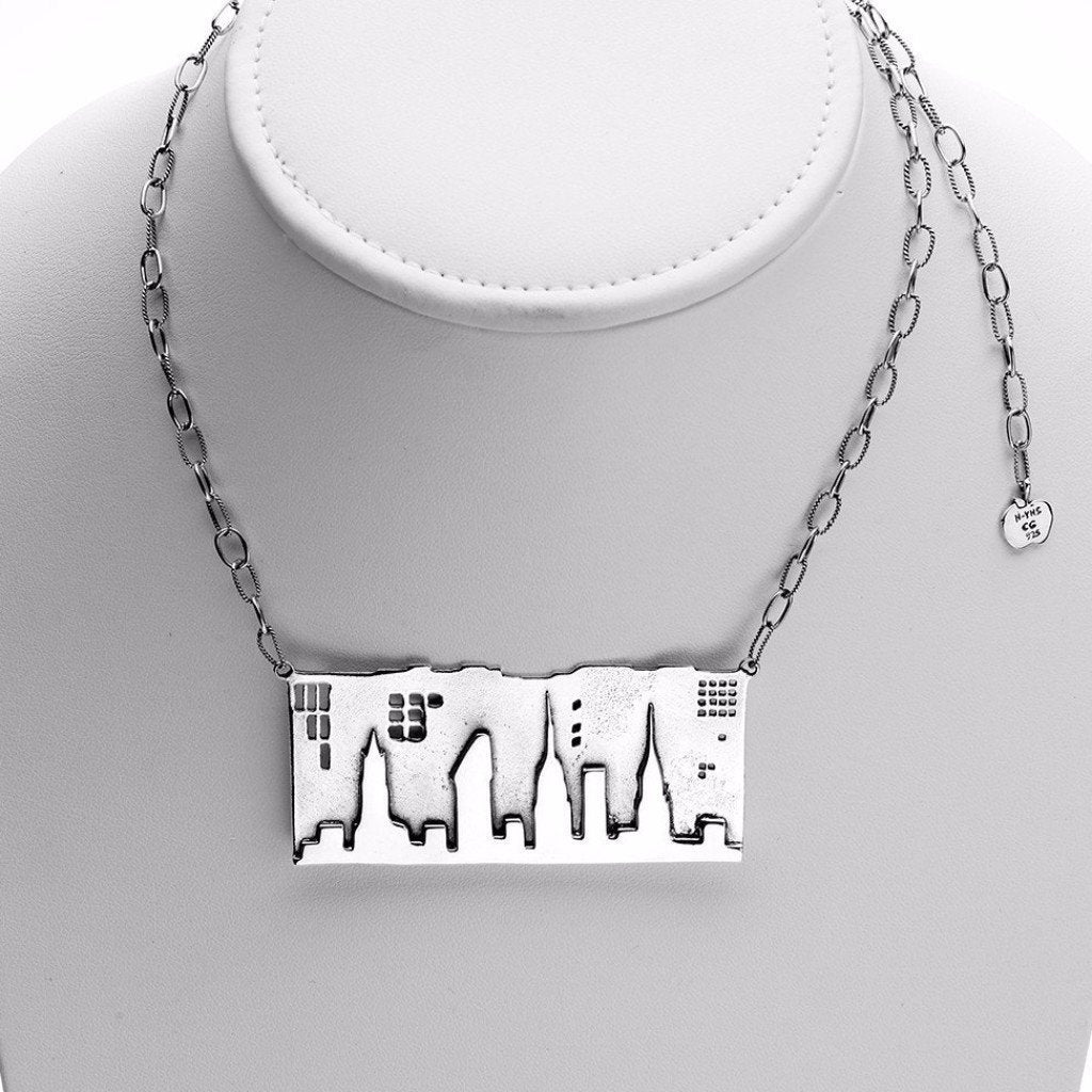 NYC Skyline That Never Sleeps Sterling Silver or Brass Necklace、mySite、topwebapps