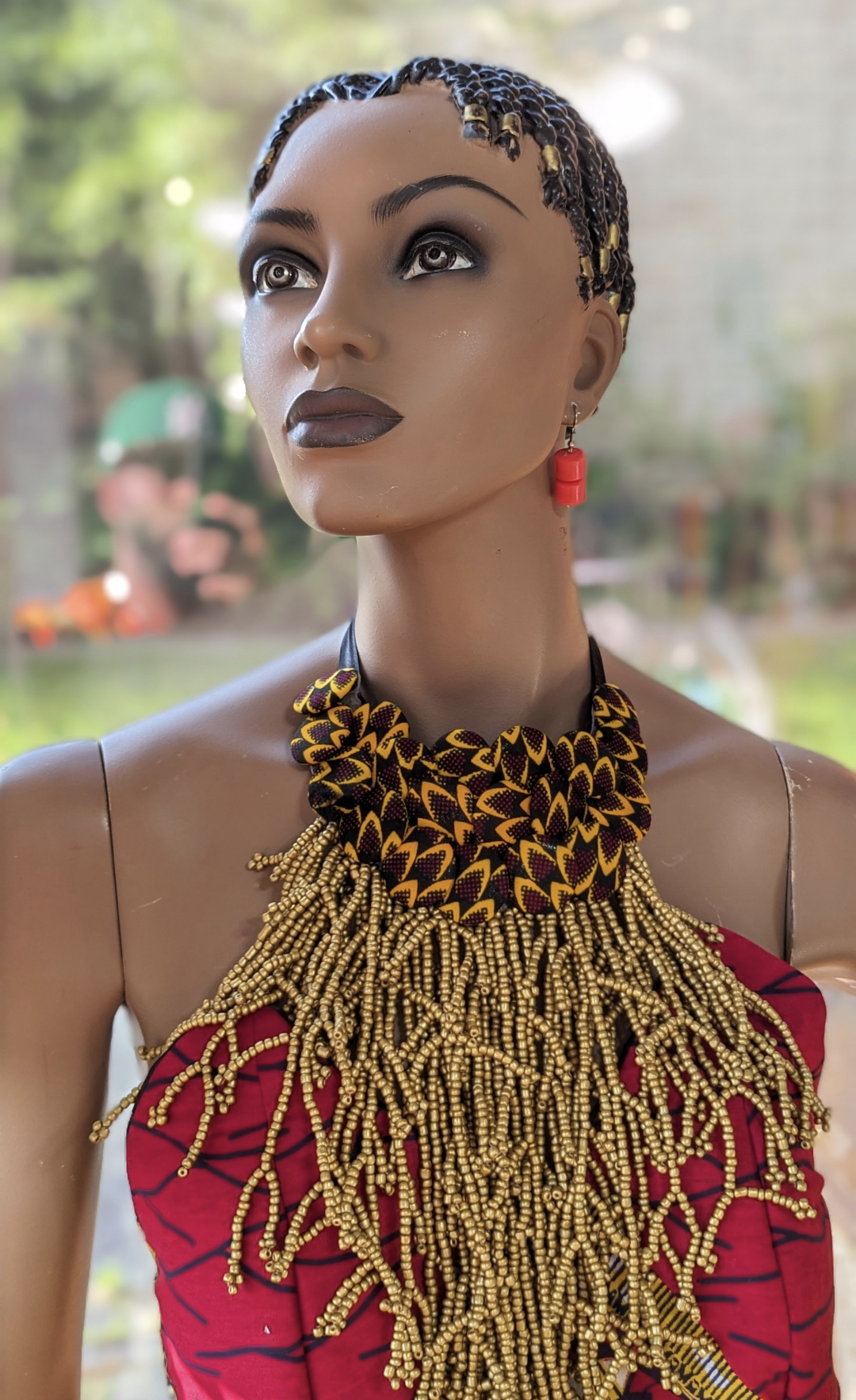 Dupsie's Amayah Ghanaian Splendor: Handcrafted Brown and Gold African print covered buttons with African bead design DPJAFCBB、mySite、solidvoid