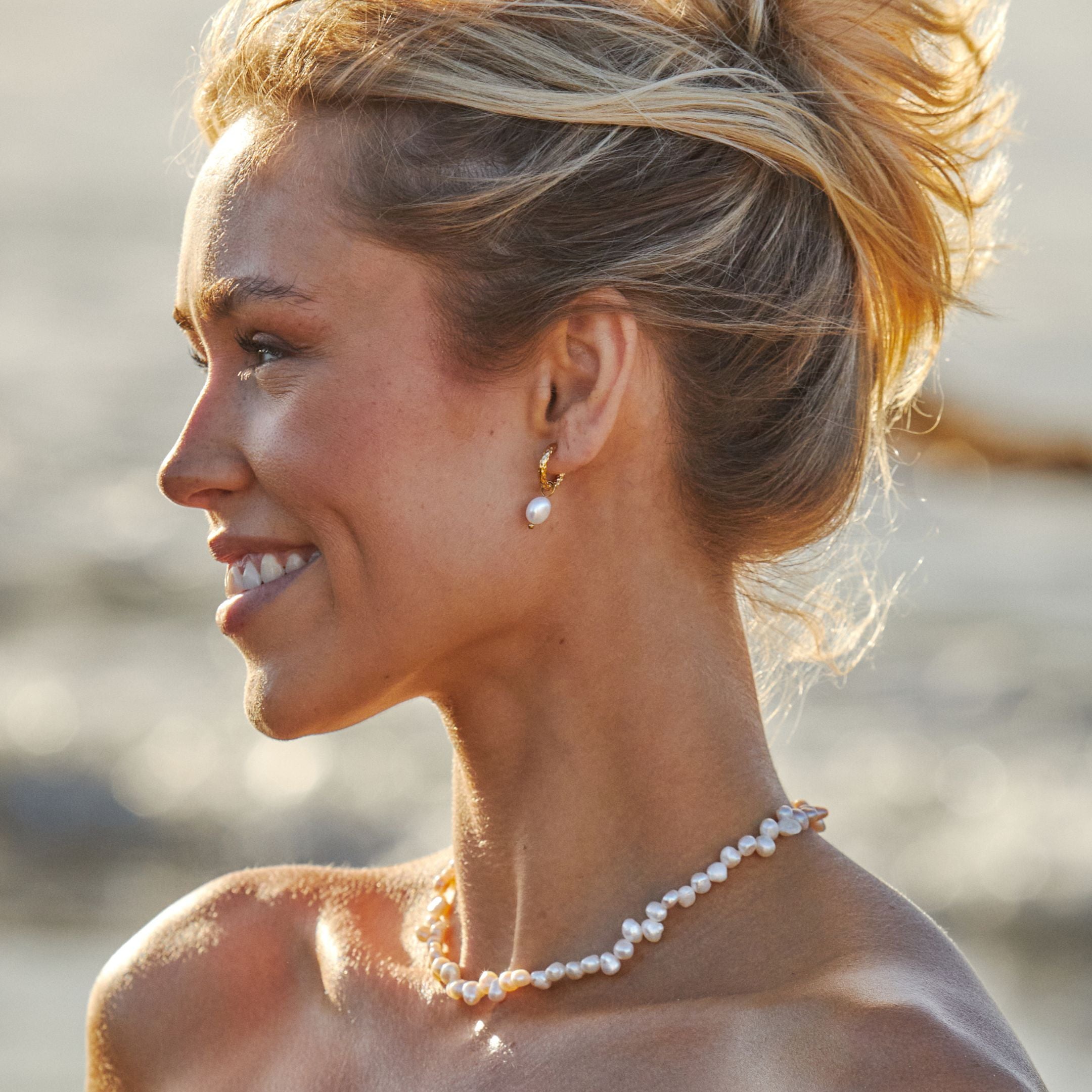 Hammered Pearl Hoop Earrings、mySite、hinf8tx79