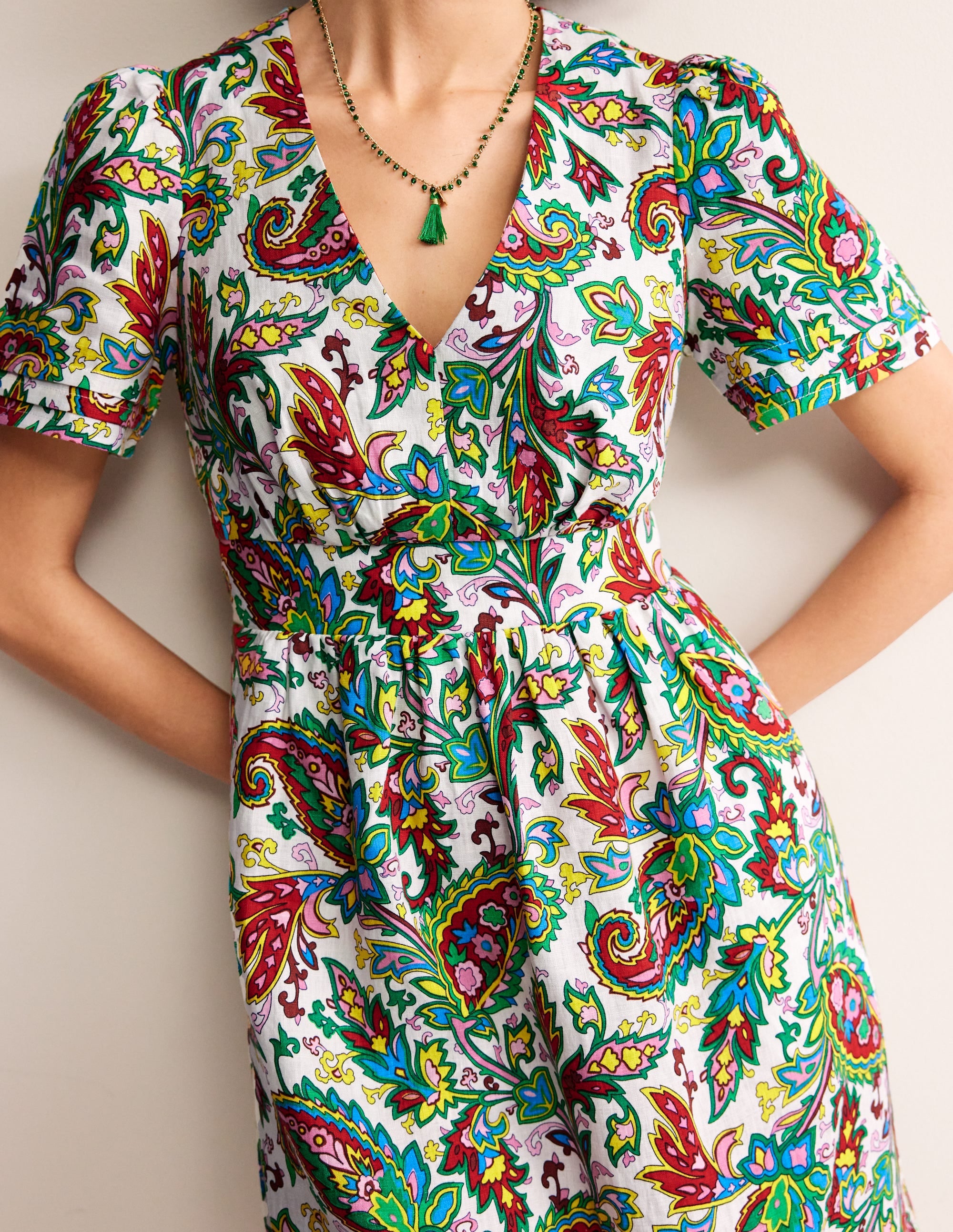  Eve Linen Short Dress-Ivory, Paisley Azure、mySite、ashleygrahame