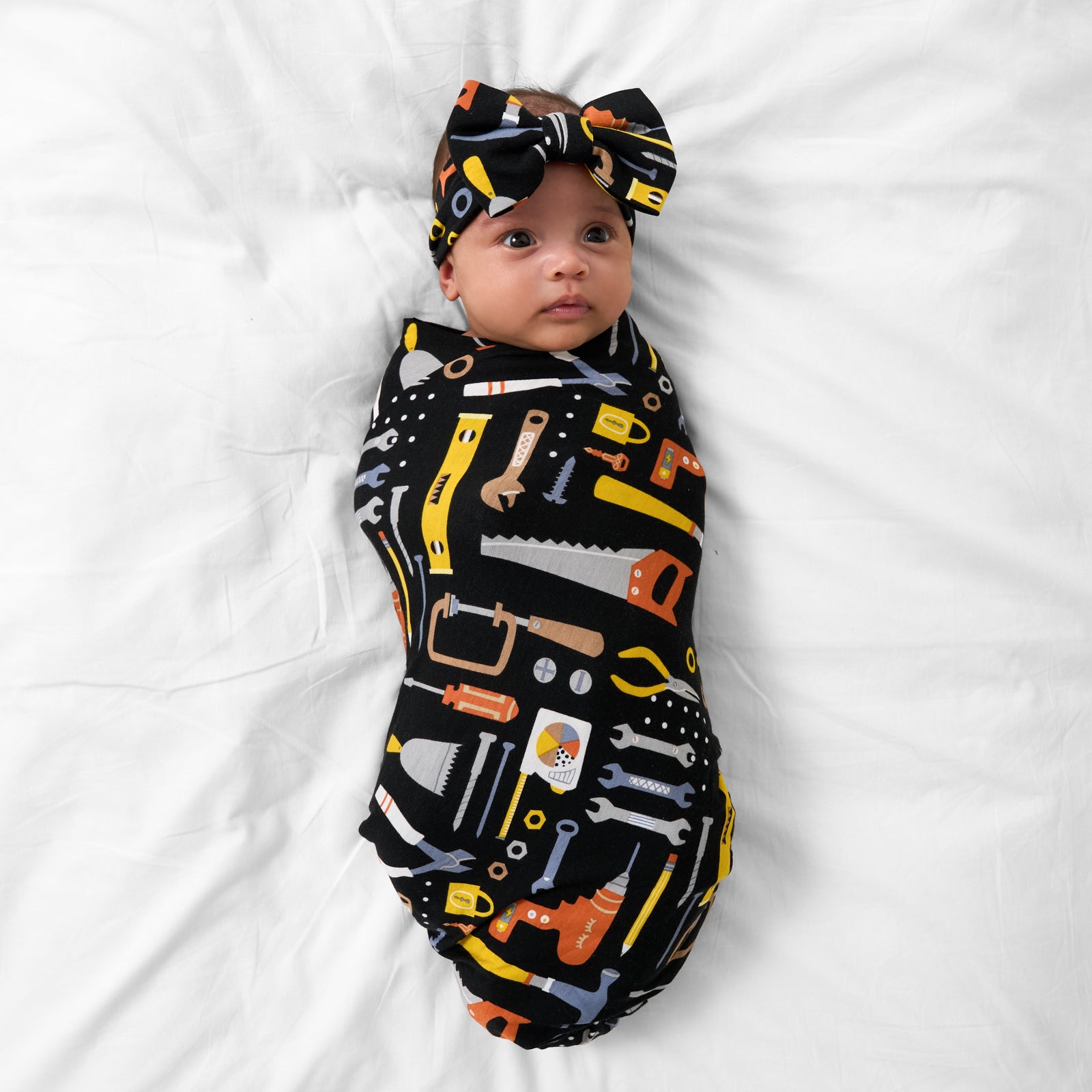 Little Builders Swaddle & Luxe Bow Headband Set、mySite、g9winljtr