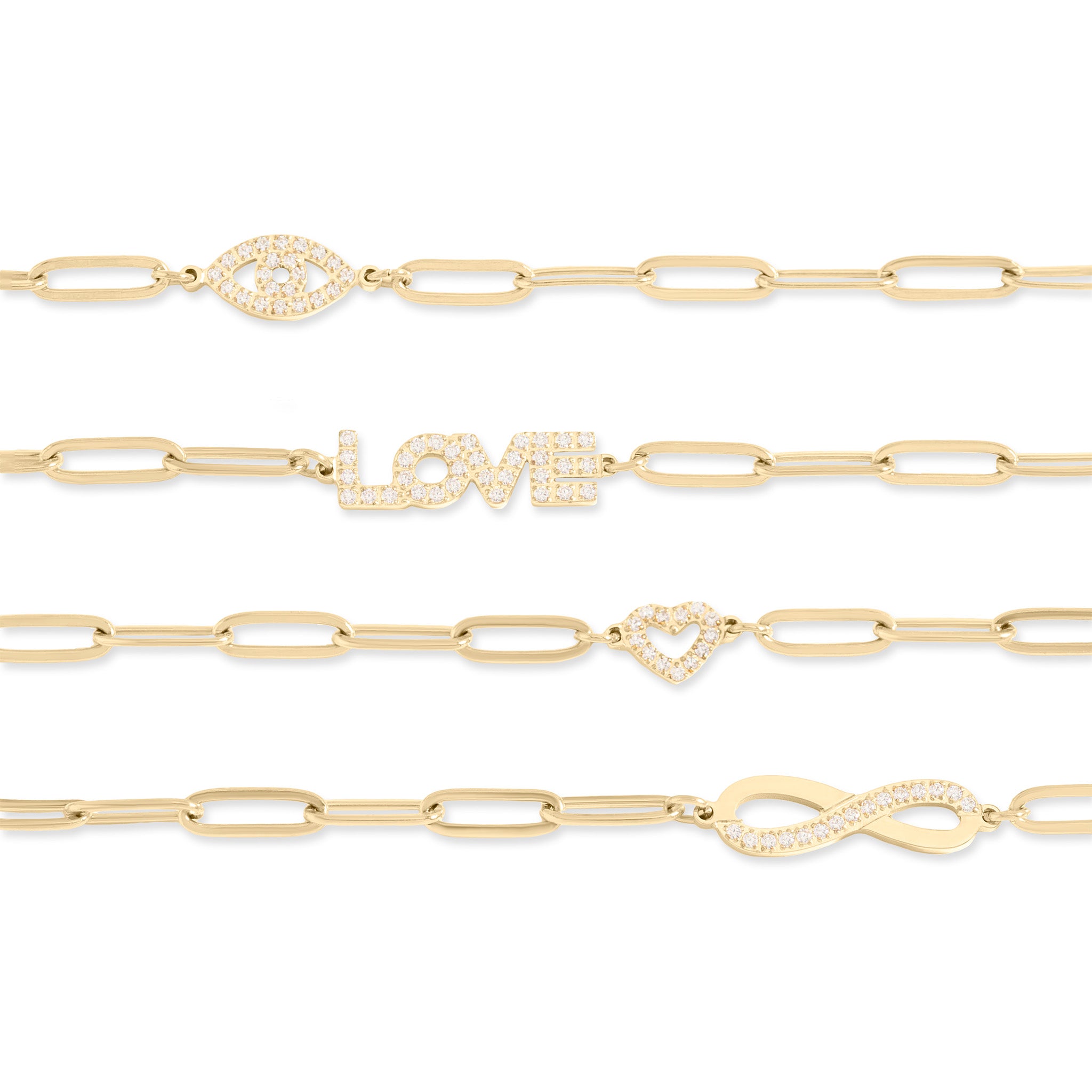 18K Gold PVD Stainless Steel Stone Love Paperclip Chain Necklace / CHN9974、mySite、dreamappss