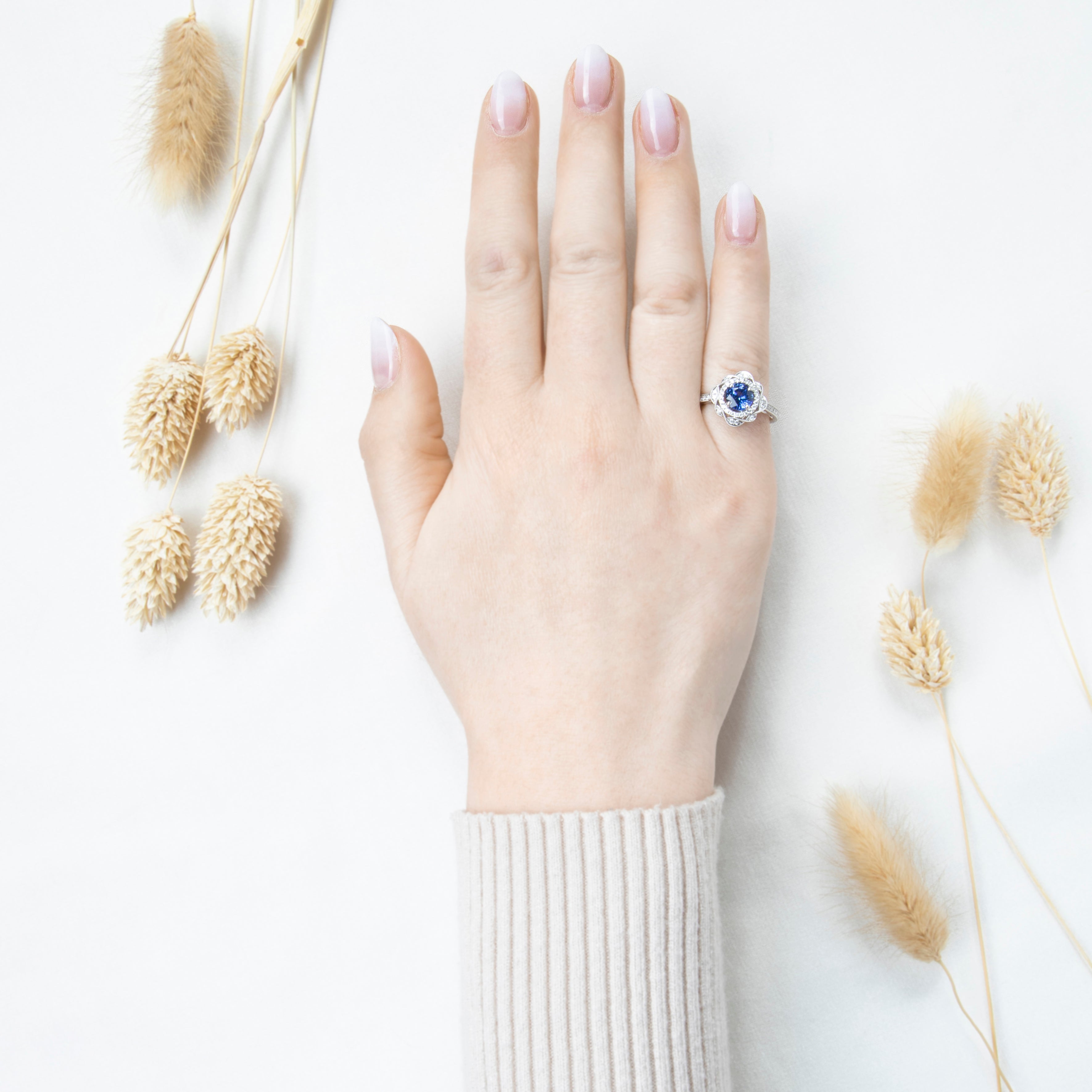 Vintage 14k White Gold 1.15ct Sapphire .336cttw Diamond Double Halo Ring 6.50、mySite、hinf8tx79