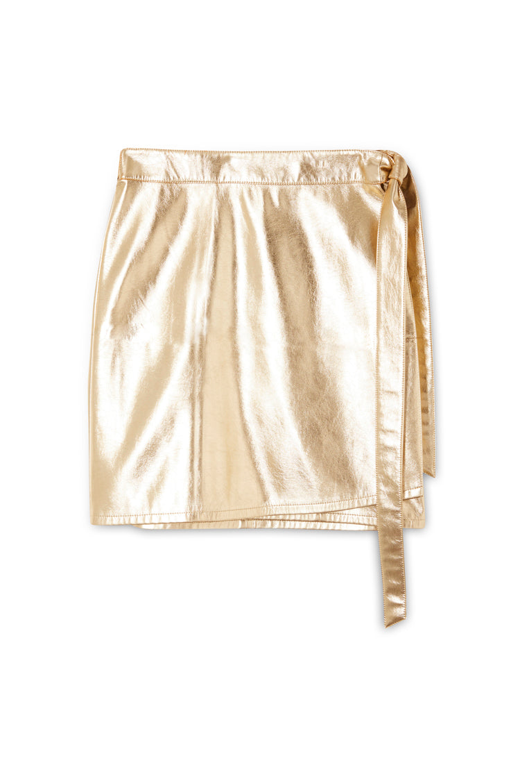 Gold Vegan Leather Mini Wrap skirt、mySite、solidvoid