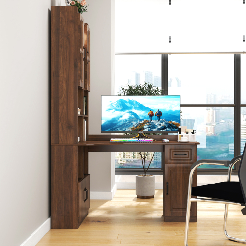 Home Office Computer Desk with Hutch, Antiqued White finish、、casual