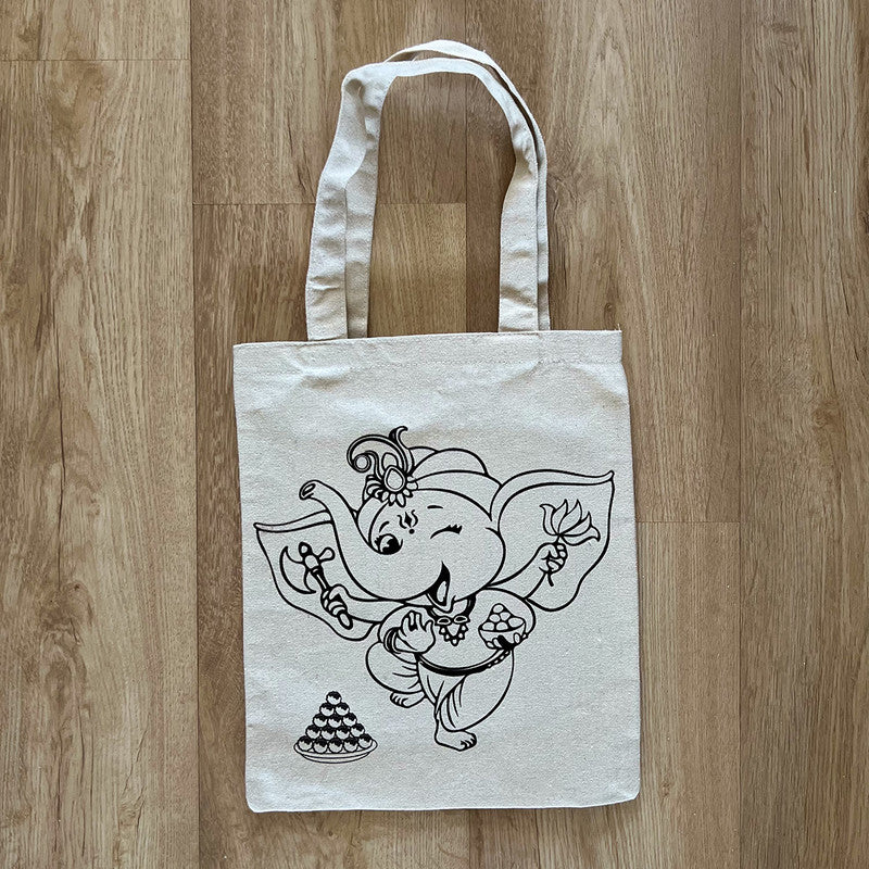DIY Colouring Tote Bag | Dancing Ganesha Printed、mySite、camillekostekn