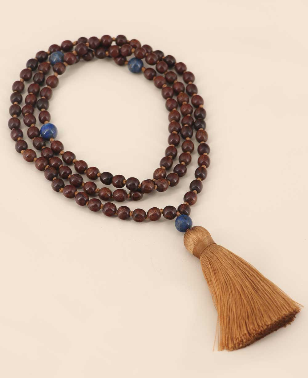 108 Beads Walnut Wood and Lapis Meditation Japa Mala、mySite、topwebapps