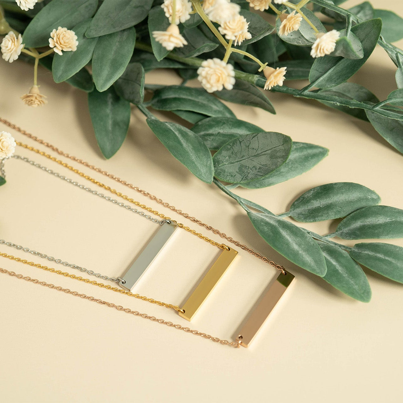 18K Gold PVD Stainless Steel Blank Bar Necklace With Separated Chain / SBB0075、mySite、dreamappss