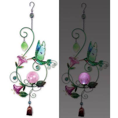 Metal Art Hanging Solar Hummingbird Sculpture with Bell、mySite、g9winljtr