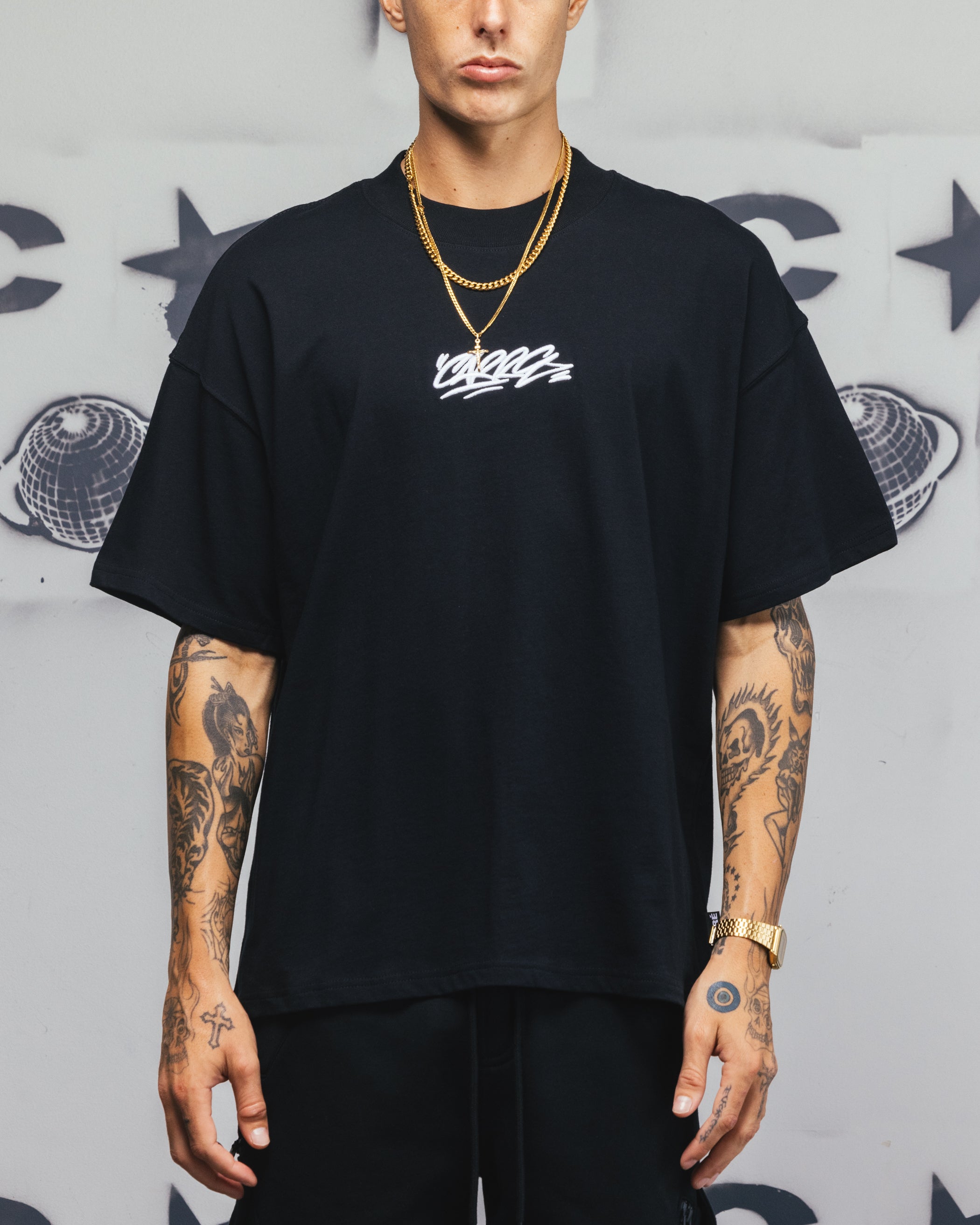 Carre Embroidered Graffiti T-Shirt Black、mySite、zt4zffjzw