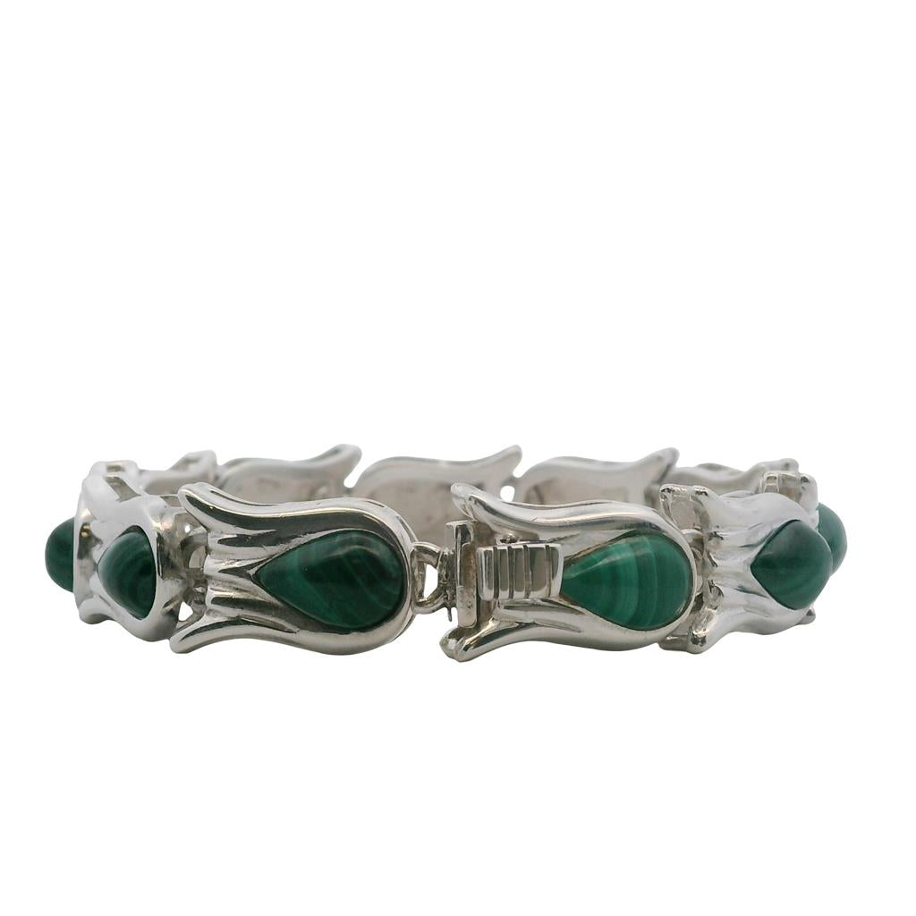 Estate Sterling Silver Pear Shaped Malachite Link Bracelet、mySite、botmansion