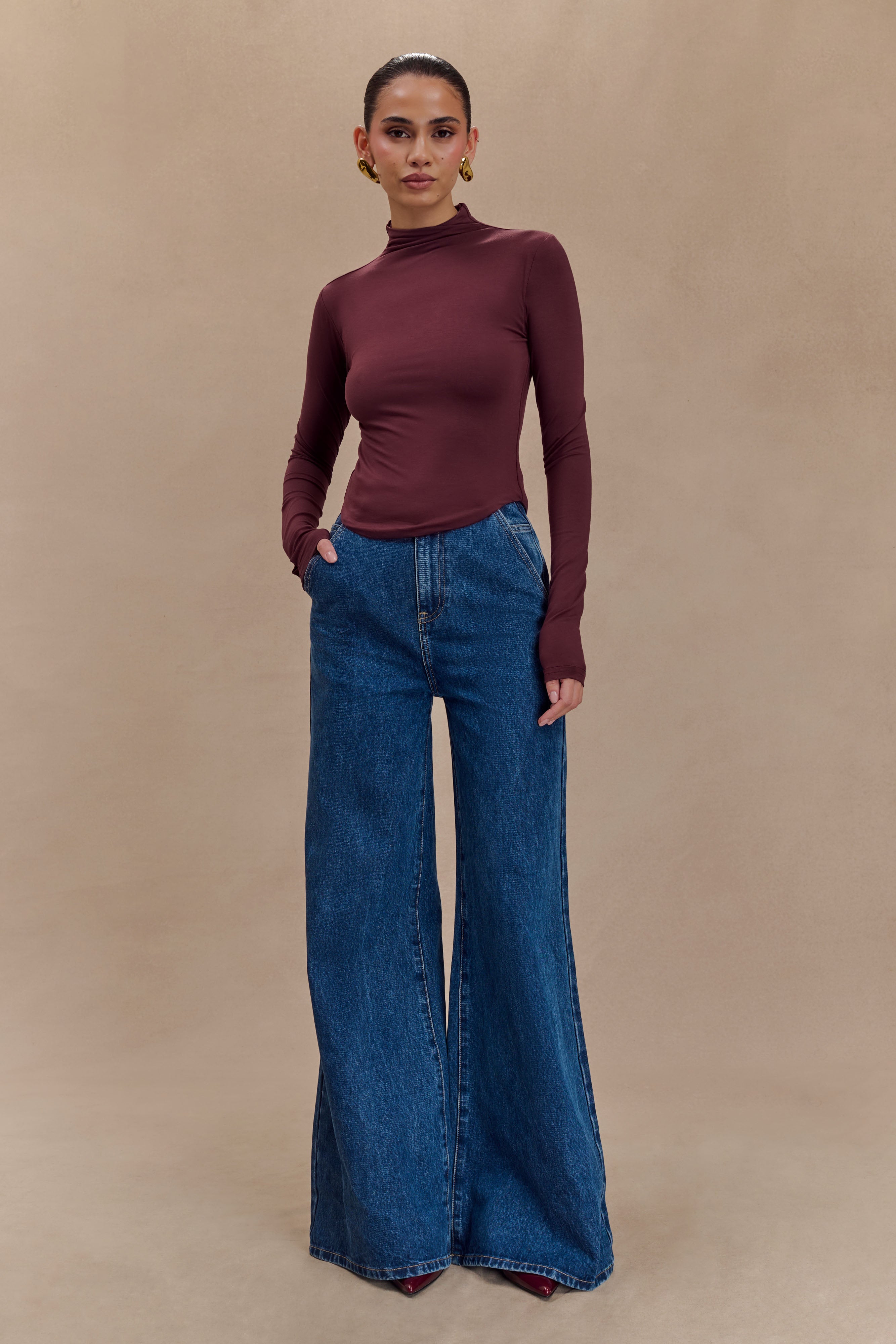 Ember Modal Long Sleeve High Neck Top - Mahogany、mySite、solidvoid