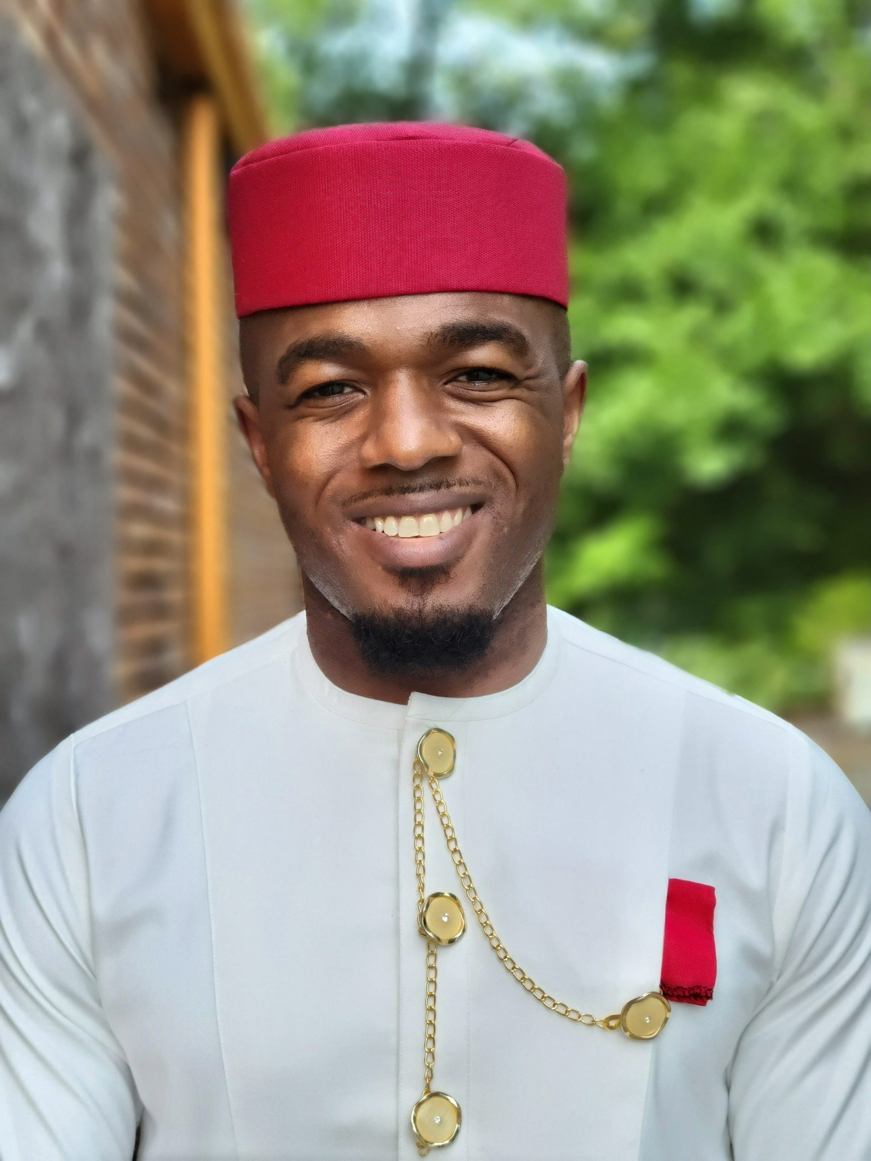 Red Ejiji African Handwoven Aso Oke Kufi Hat for Men DPHEJ200、mySite、solidvoid