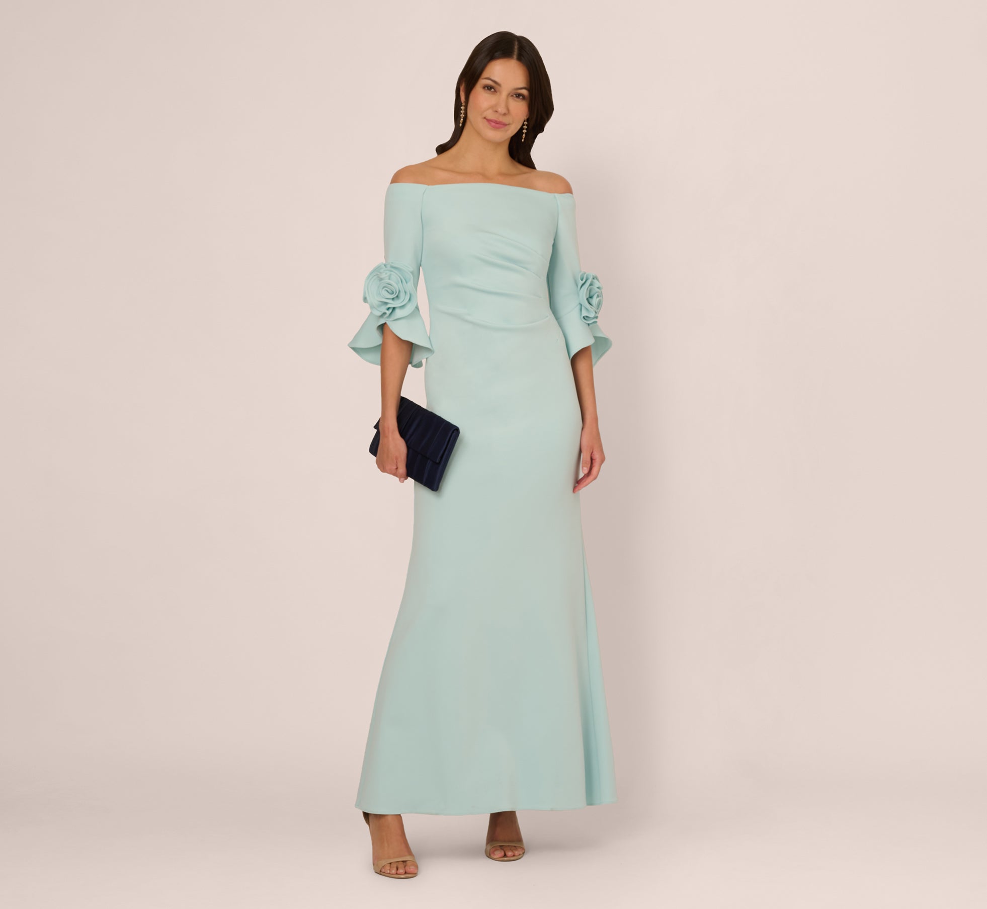 Off Shoulder Bell Sleeve Rosette Gown In Airy Aqua、mySite、solidvoid