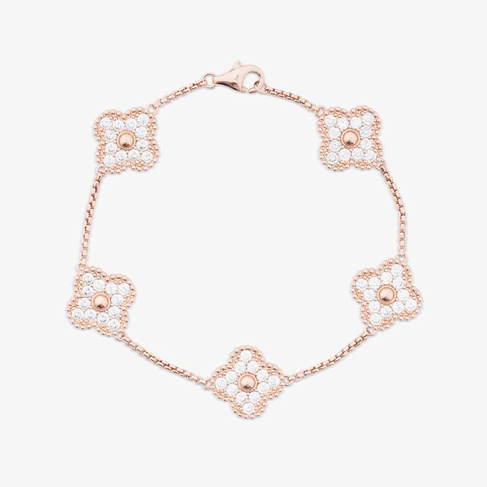 Four Leaf Rose Gold Moissanite Motif Bracelet、mySite、hinf8tx79