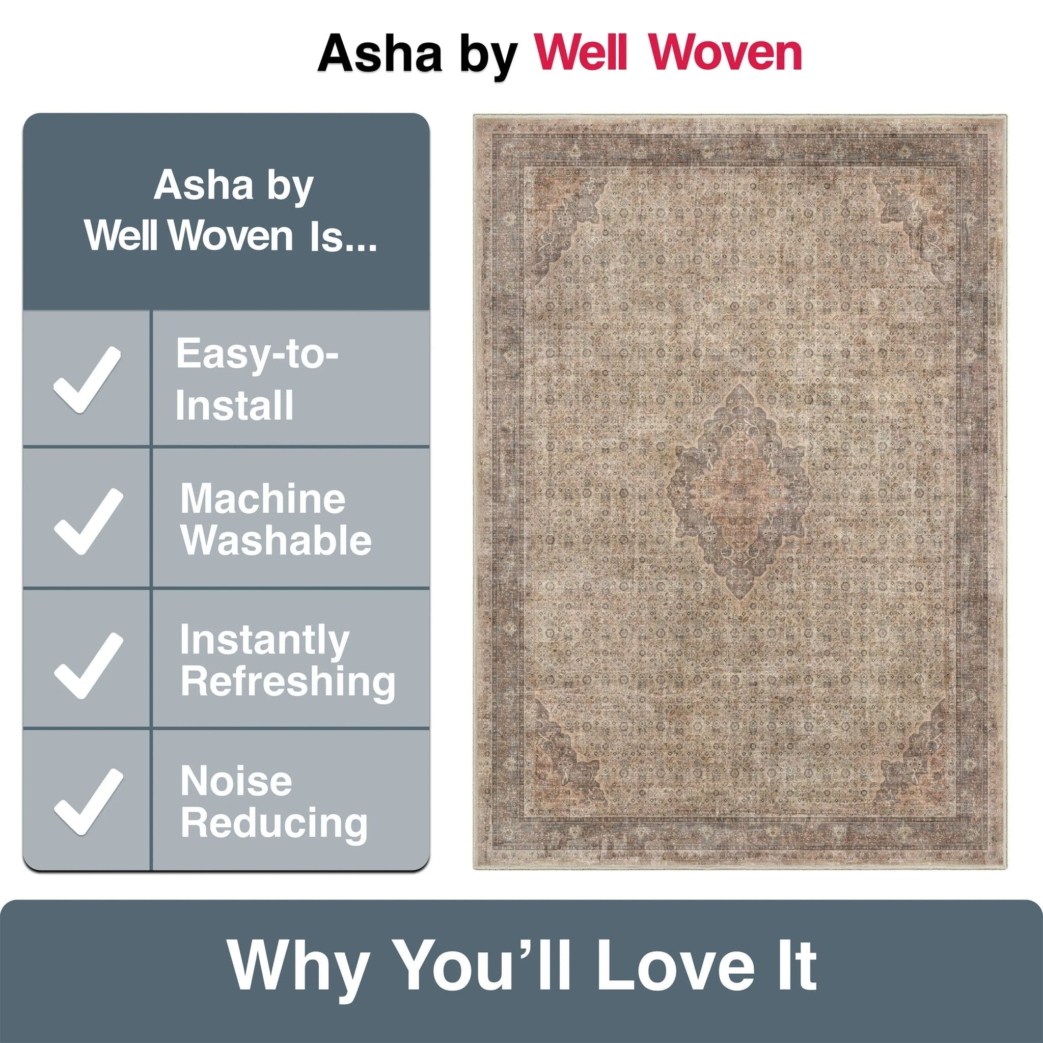 Asha 2-in-1 Lilith Vintage Oriental Kilim Rug + Rug Pad Included、mySite、gigharbornorthrealestate