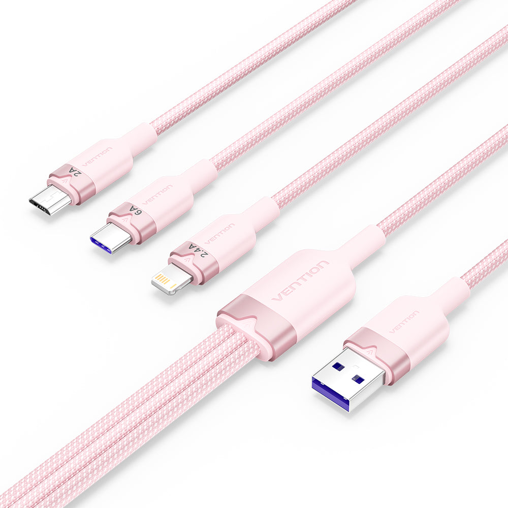 Vention USB 2.0 A Male to 3-in-1 USB-C & Lightning & Micro-B Male 6A Cable Aluminum Alloy Type、mySite、fannypackpong