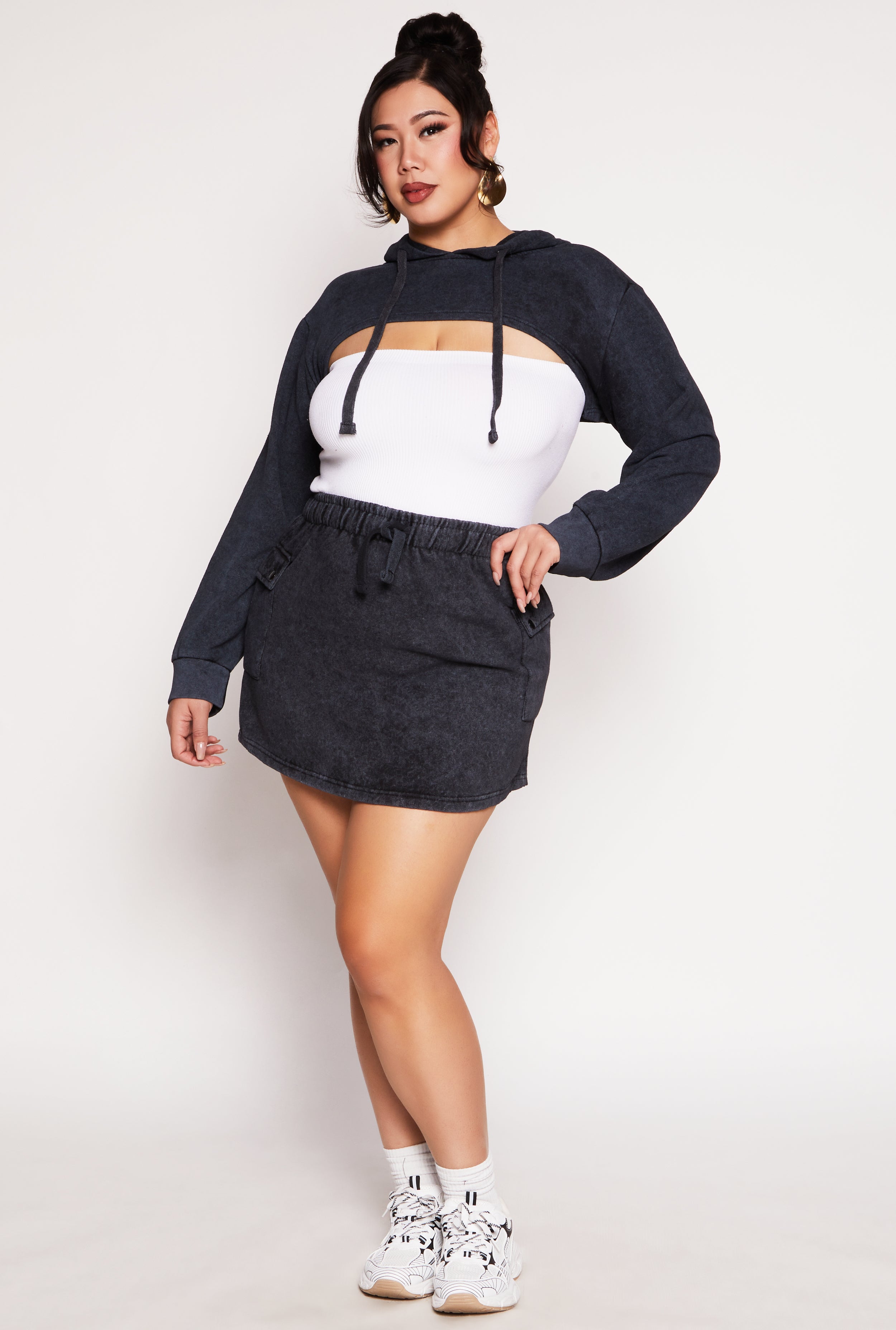 Plus Size Acid Wash Cargo Skirt、mySite、camillekostekn