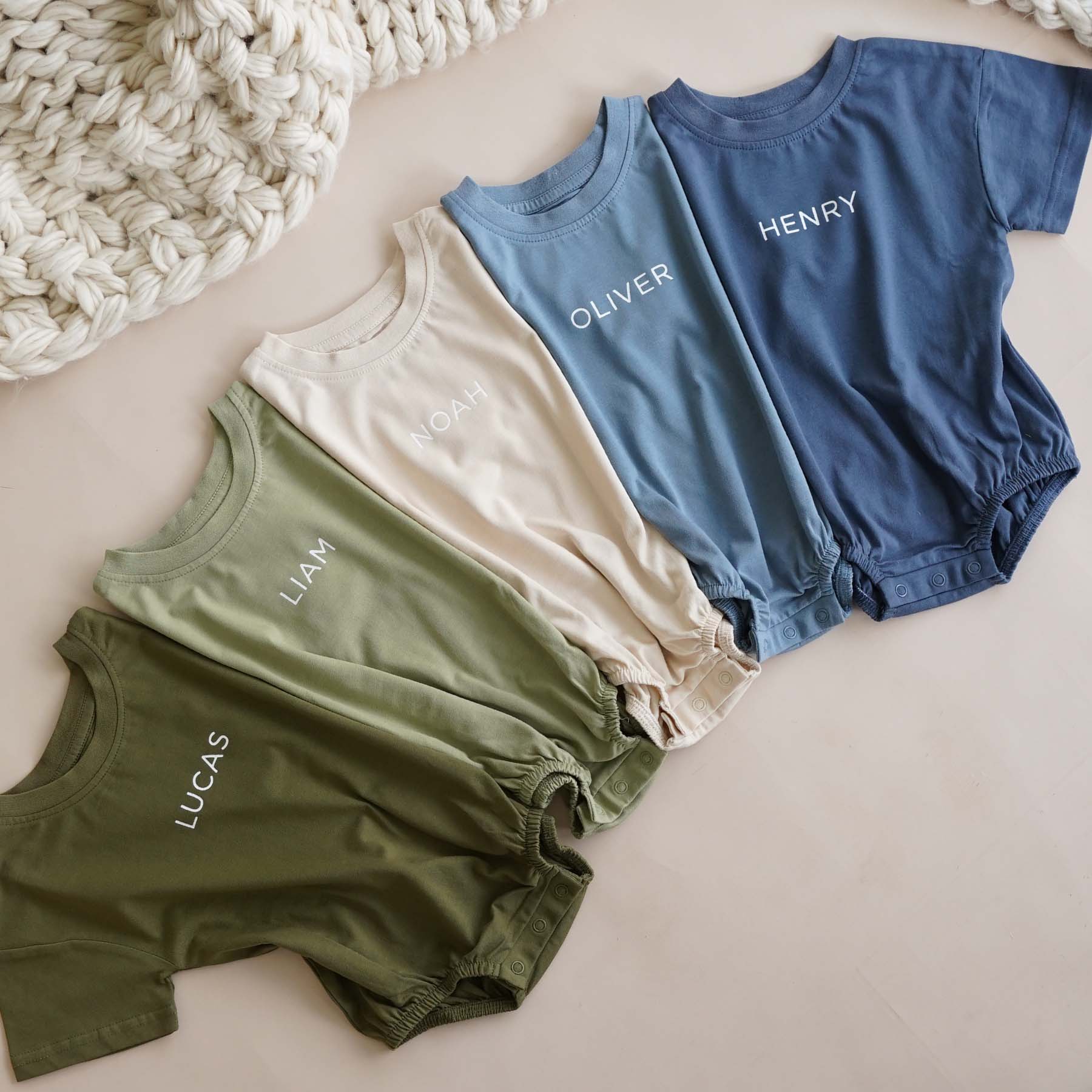  Personalized Short Sleeve Bubble Romper | Earthy Neutrals、mySite、layawaytickets