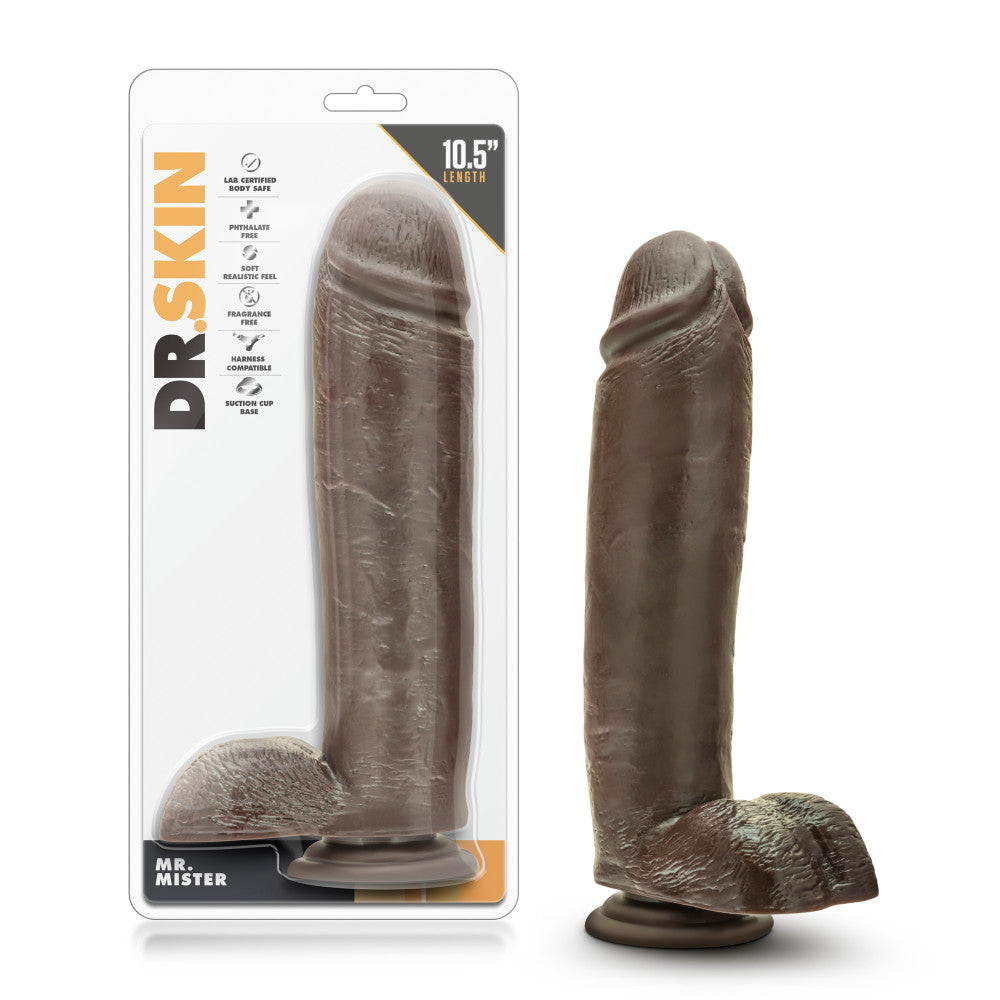 Dr. Skin By Blush® | Mr. Mister Realistic Chocolate 11-Inch Long Dildo With Balls & Suction Cup Base、mySite、bottomscart