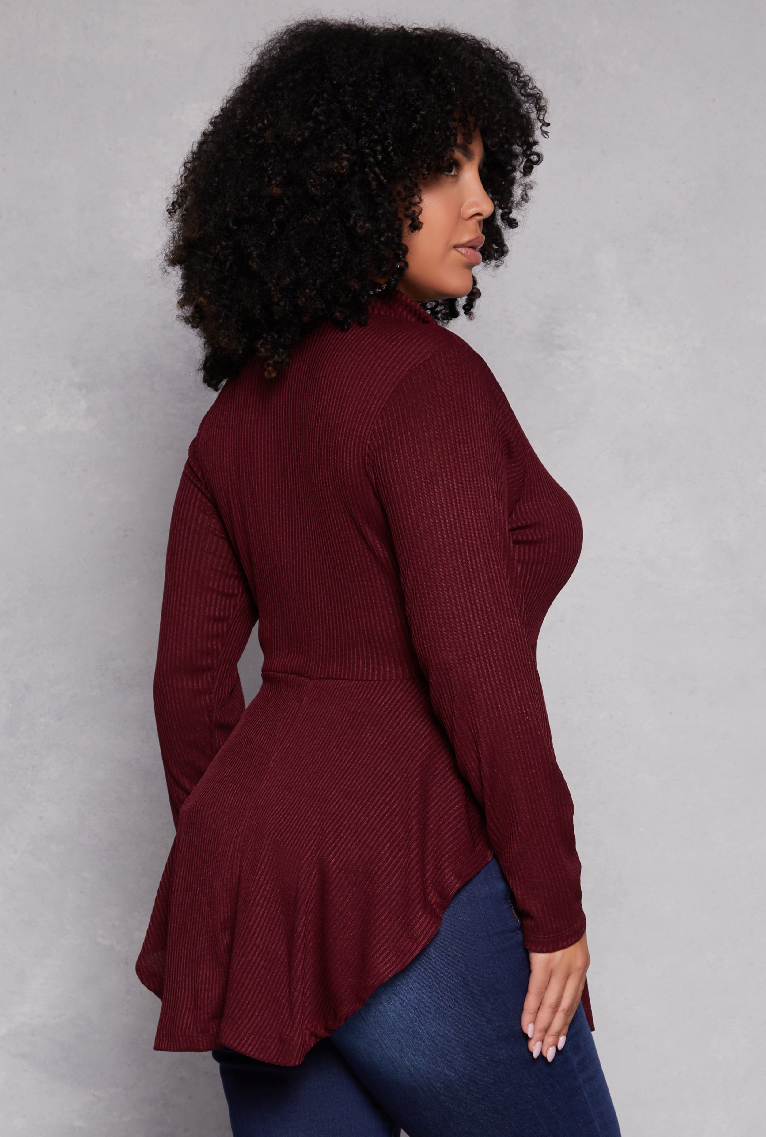 Plus Size Half Zip Peplum Top、mySite、camillekostekn