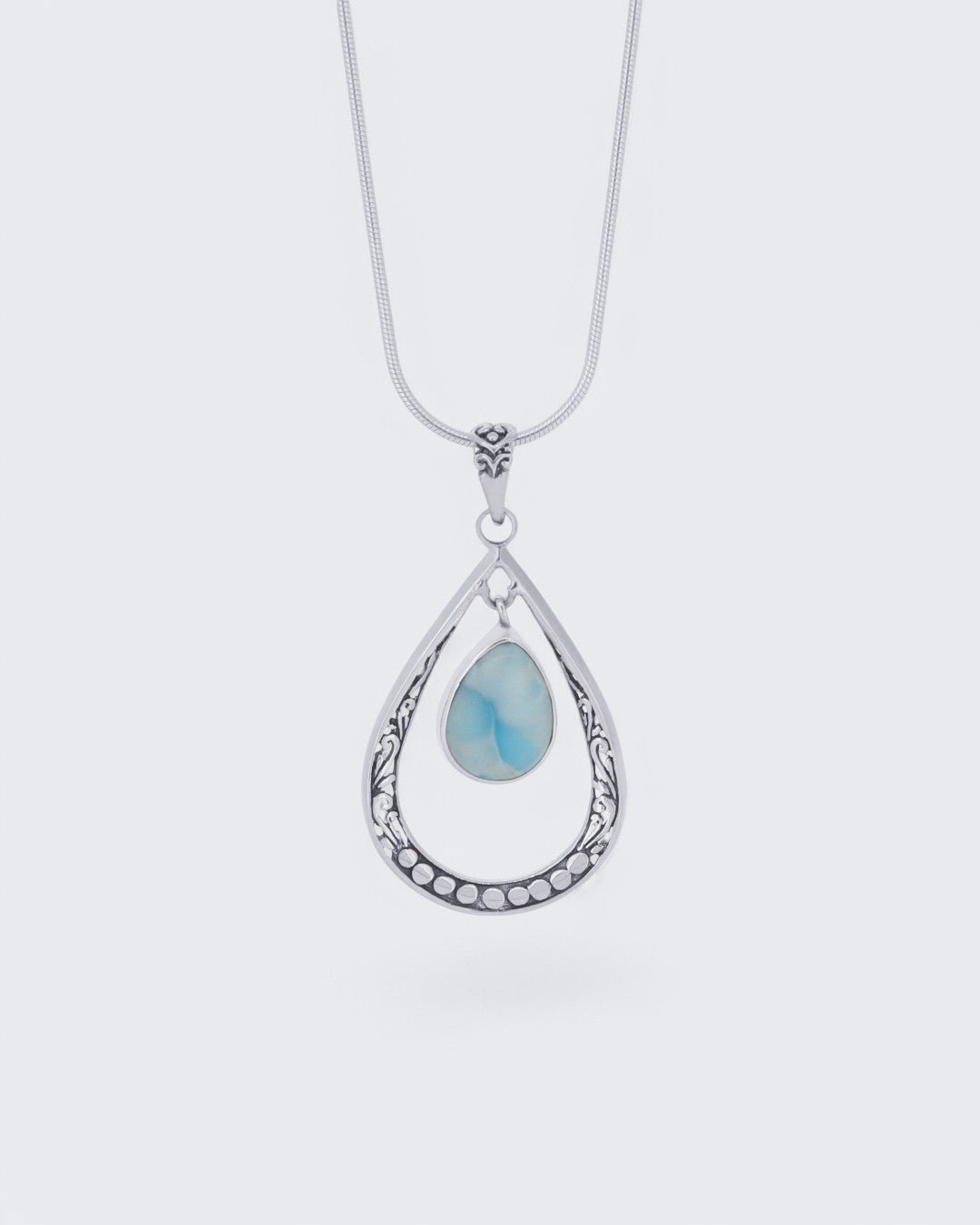 Sterling Silver Teardrop Floral Larimar Pendant、mySite、topwebapps