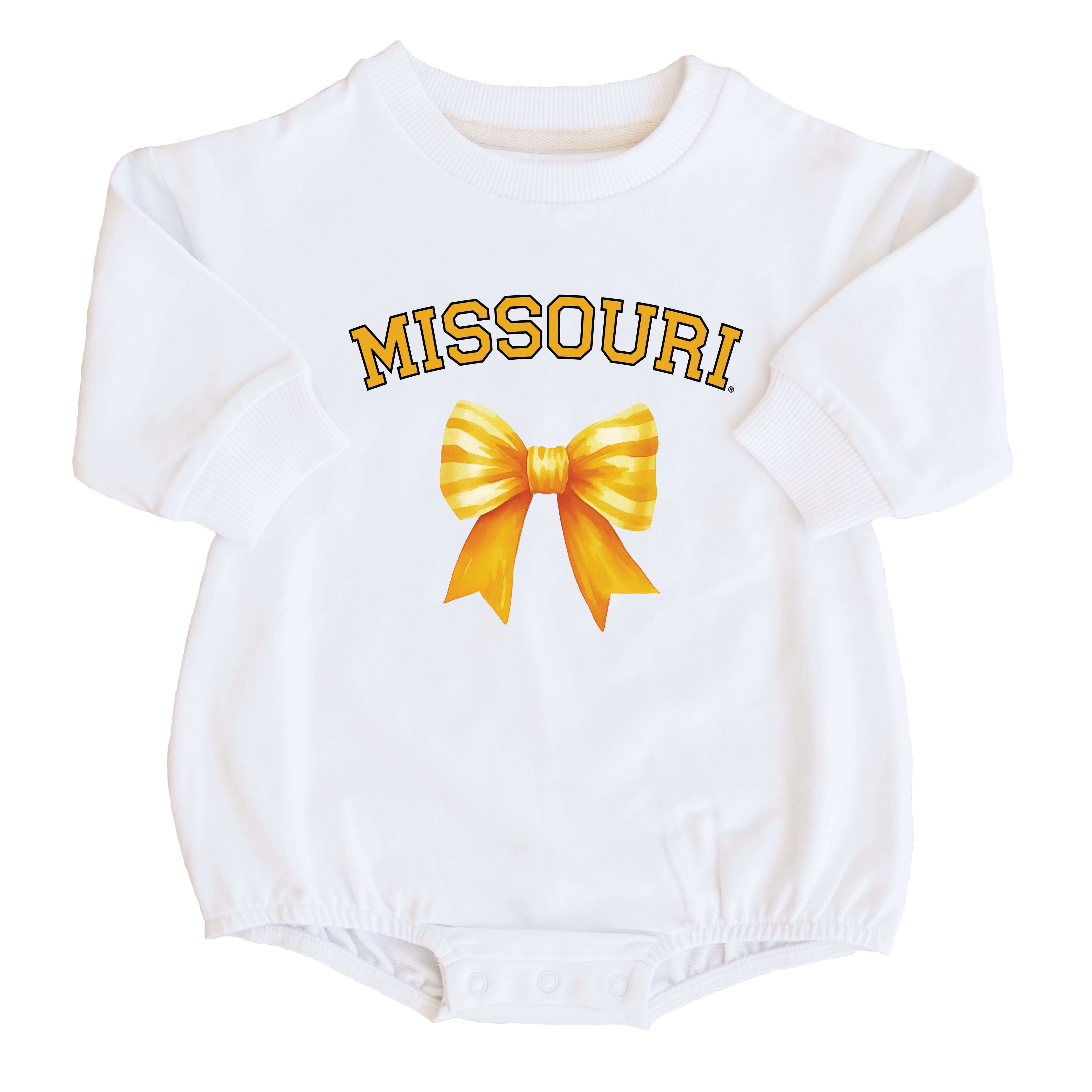  University of Missouri | Footballs & Bows Graphic Sweatshirt Bubble Romper、mySite、layawaytickets