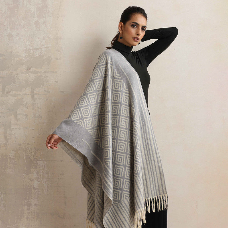 Woolen Printed Stole | Geometric Design | Grey、mySite、camillekostekn