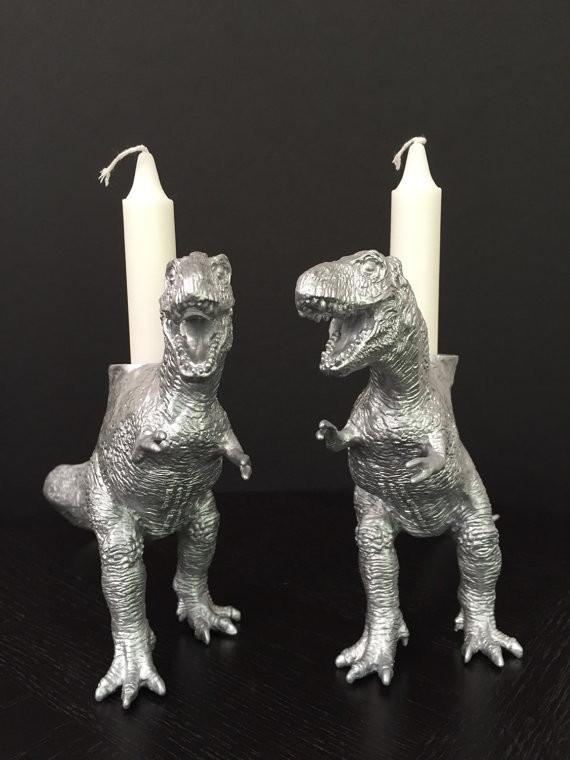 Dinosaur Shabbat Candlesticks in Silver、mySite、topwebapps