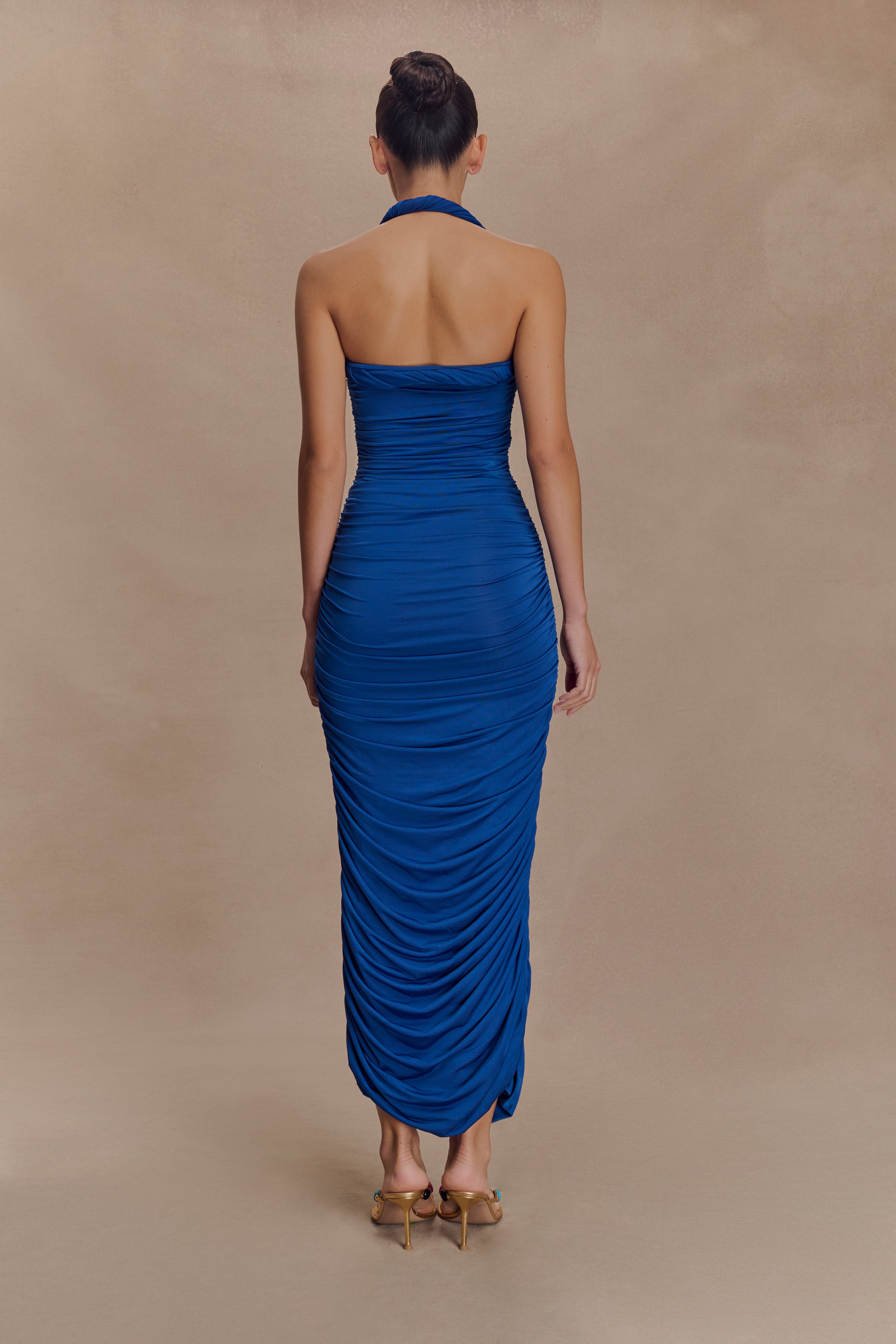 Camila Ruched Halter Midi Dress - Cobalt、mySite、solidvoid