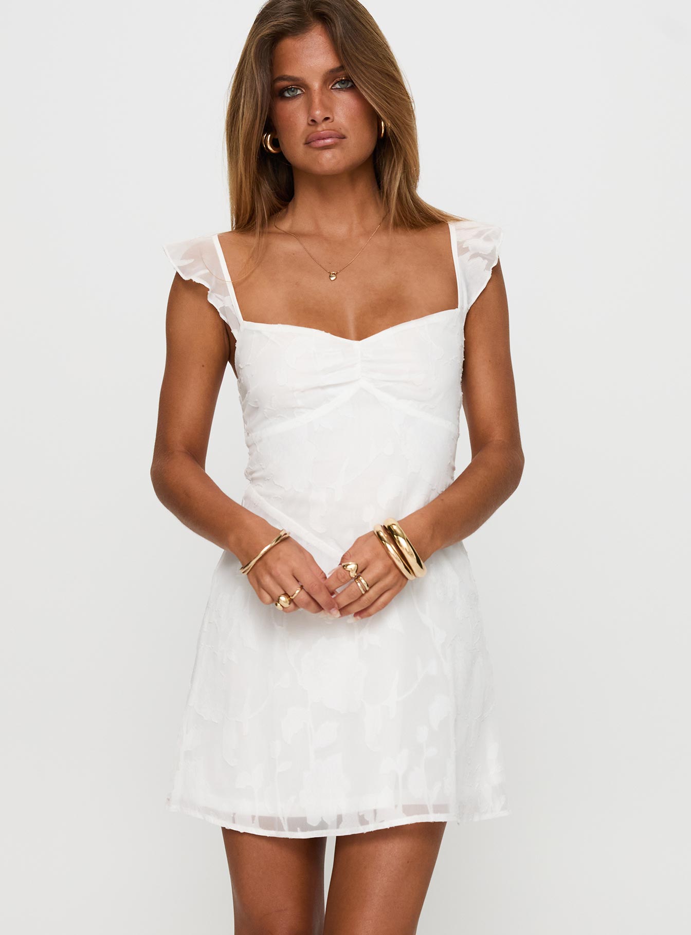 Past And Present Burnout Tie Back Mini Dress White、mySite、solidvoid