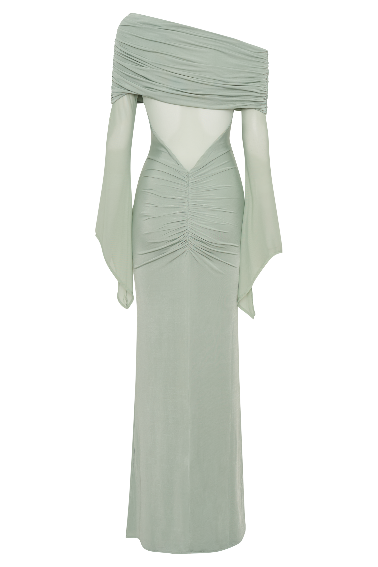 Kaitlin One Shoulder Slinky And Mesh Maxi Dress - Basil、mySite、solidvoid