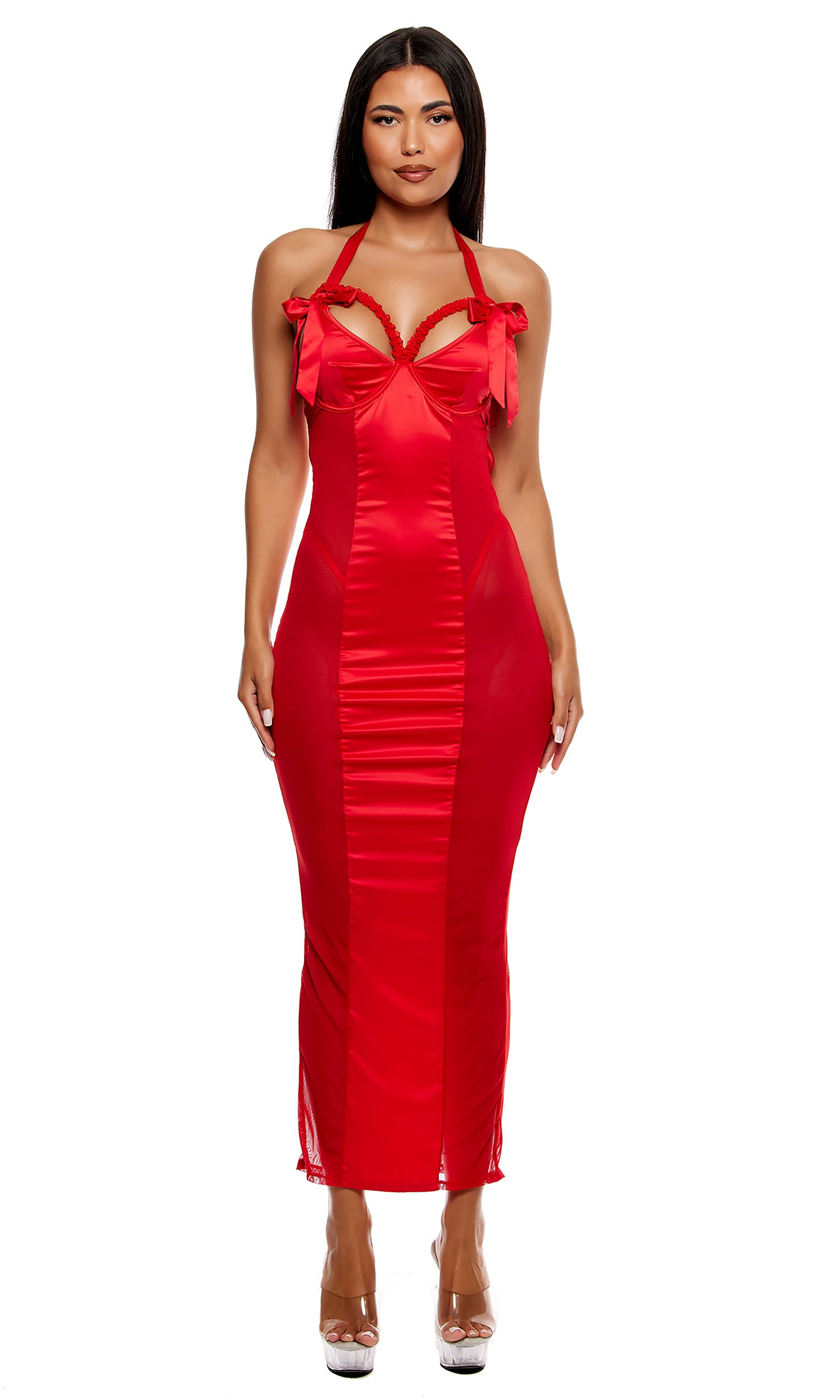 No Strings Attached Satin and Mesh Lace Trim Nightgown Lingerie Set - Red、mySite、bengalsvssteelers
